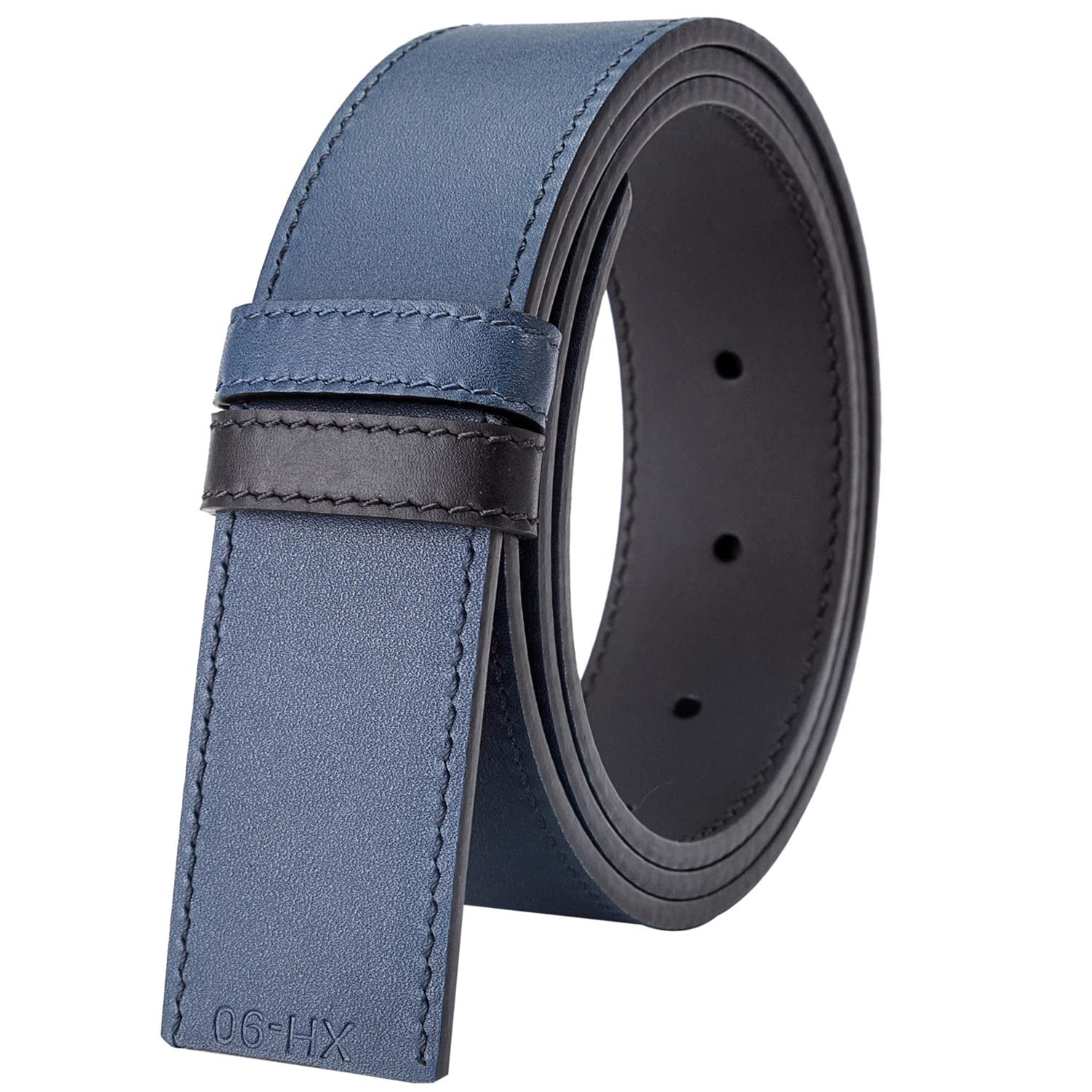 Vatee's Dwustronne paski z prawdziwej skóry bez klamry dla mężczyzn zapasowy pasek 34 mm szerokości 125 cm długości niebieski i czarny, Wielobarwny, EU110 Wide 34mm