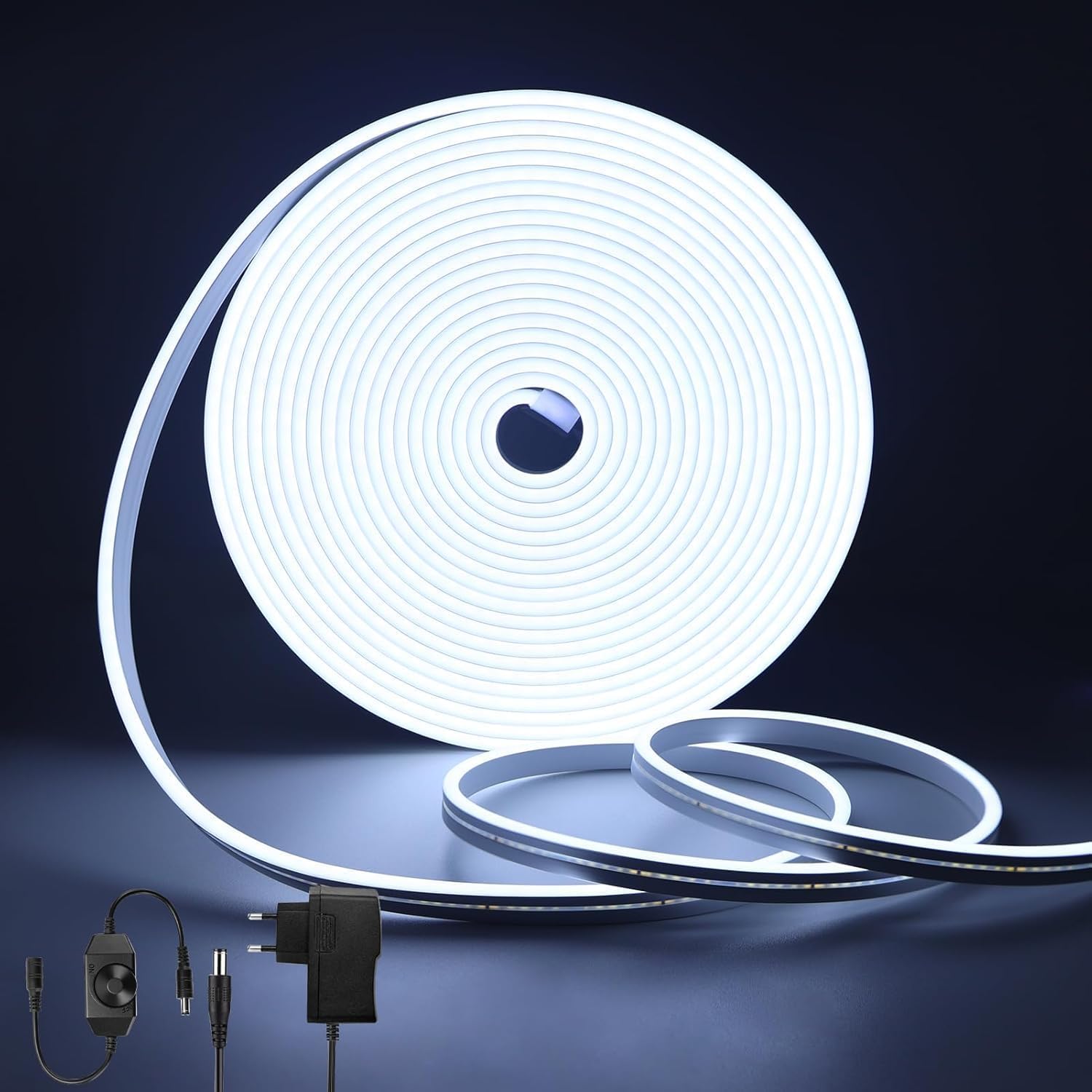 10M Neon LED Strip Lights, 24V 6500K Dimmable Flexible Neon Rope Lights with Power Adapder, Waterproof DIY Silicone Light Strip for Home Indoor Outdoor Decor (Cool White)