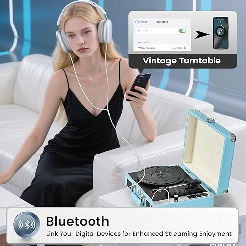 Miniatura 5 de Hododou - Reproductor de discos de vinilo de 3 velocidades con Bluetooth, maleta portátil, tocadiscos USB con altavoces integrados, tocadiscos LP de