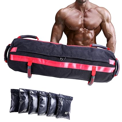 Workout Sandbag, Adjustable Fitness Sandbag with 6 Filler Bags 10 to 60 Lbs, 6 Ergonomic Rubber Handles, Exercise Sandbags Perfect for a Home Gym, Crossfit, or a Personal Trainer.
