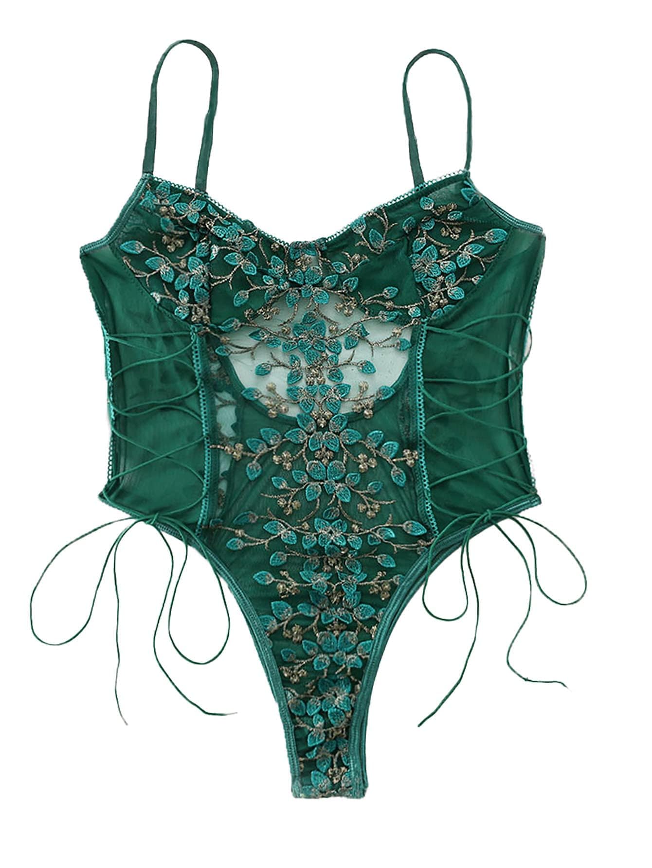 Floral Lace Mesh Patchwork Teddy Lingerie Bodysuits main image 1