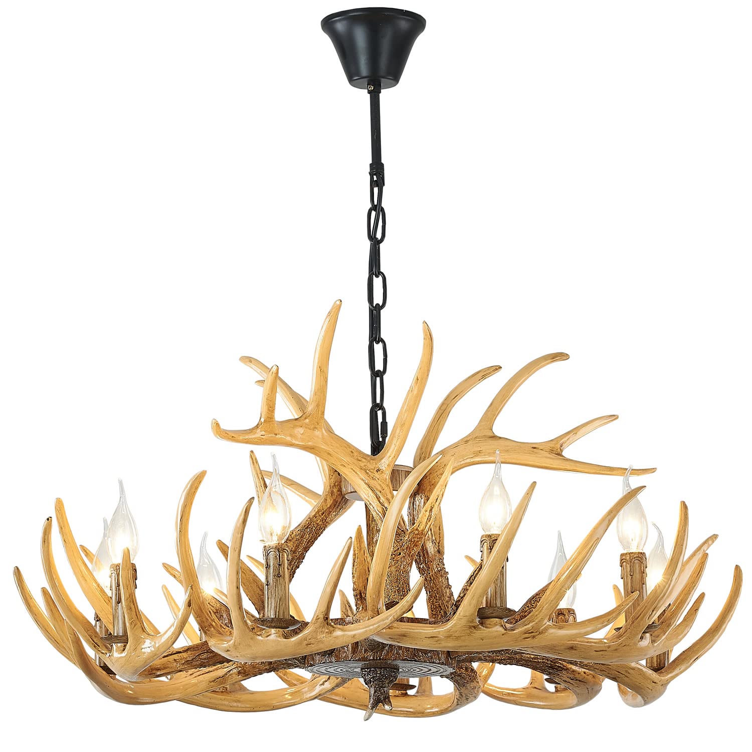 Żyrandol z poroża z żywicy, 9-punktowa lampa sufitowa z poroża, żyrandol w stylu retro rustykalnym do kawiarni, salonu, sklepu odzieżowego (9 lamp z poroża + 3 poroża)