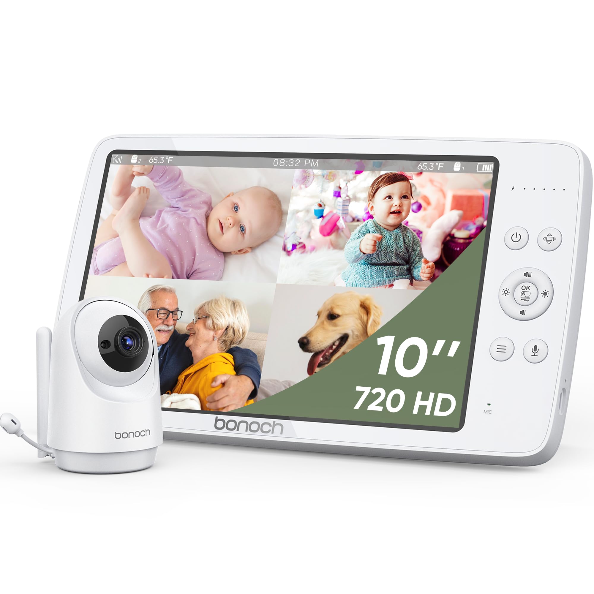 bonoch MegaView Baby Monitor No WiFi, 10" 720p Video Baby Montior with Camera and Audio, Up to Quad Split Screen, 10000mAh Battery, VOX Mode, Remote PTZ, Night Vision, for Multi-Child, Pets, Elderlybonoch MegaView Baby Monitor No WiFi, 10" 720p…