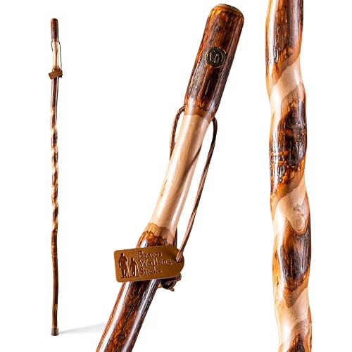 Brazos Rustic Wood Walking Stick, Twisted Hickory, Traditional Style Handle, for Men & Women, Made in the USA, 58'
