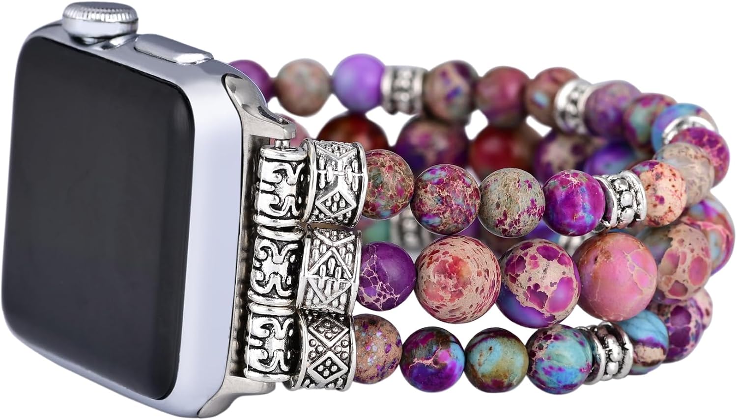 Boho Jasper Handmade Watch Band: Compatible with Apple Watch 38mm/40mm/41mm/42mm/44mm/45mm/49mm, Beaded Design, 7.5 Inch Band, Multi-colored, Premium Quality