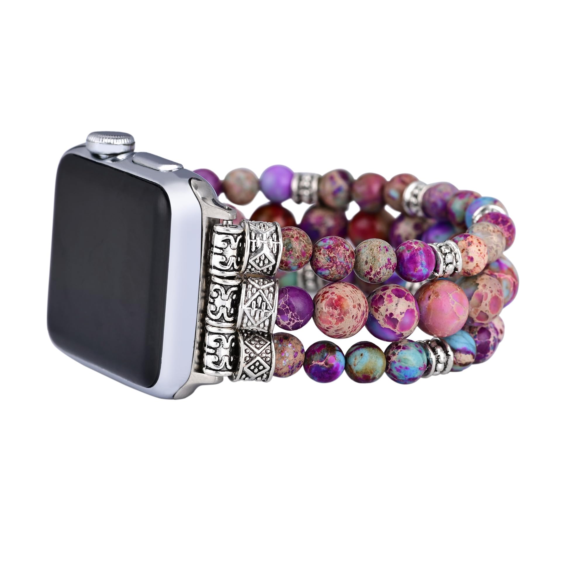 DAFARACODE Boho Jasper Handmade Watch Band: Compatible with Apple Watch 38mm/40mm/41mm/42mm/44mm/45mm/49mm, Beaded Design, 7.5 Inch Band,