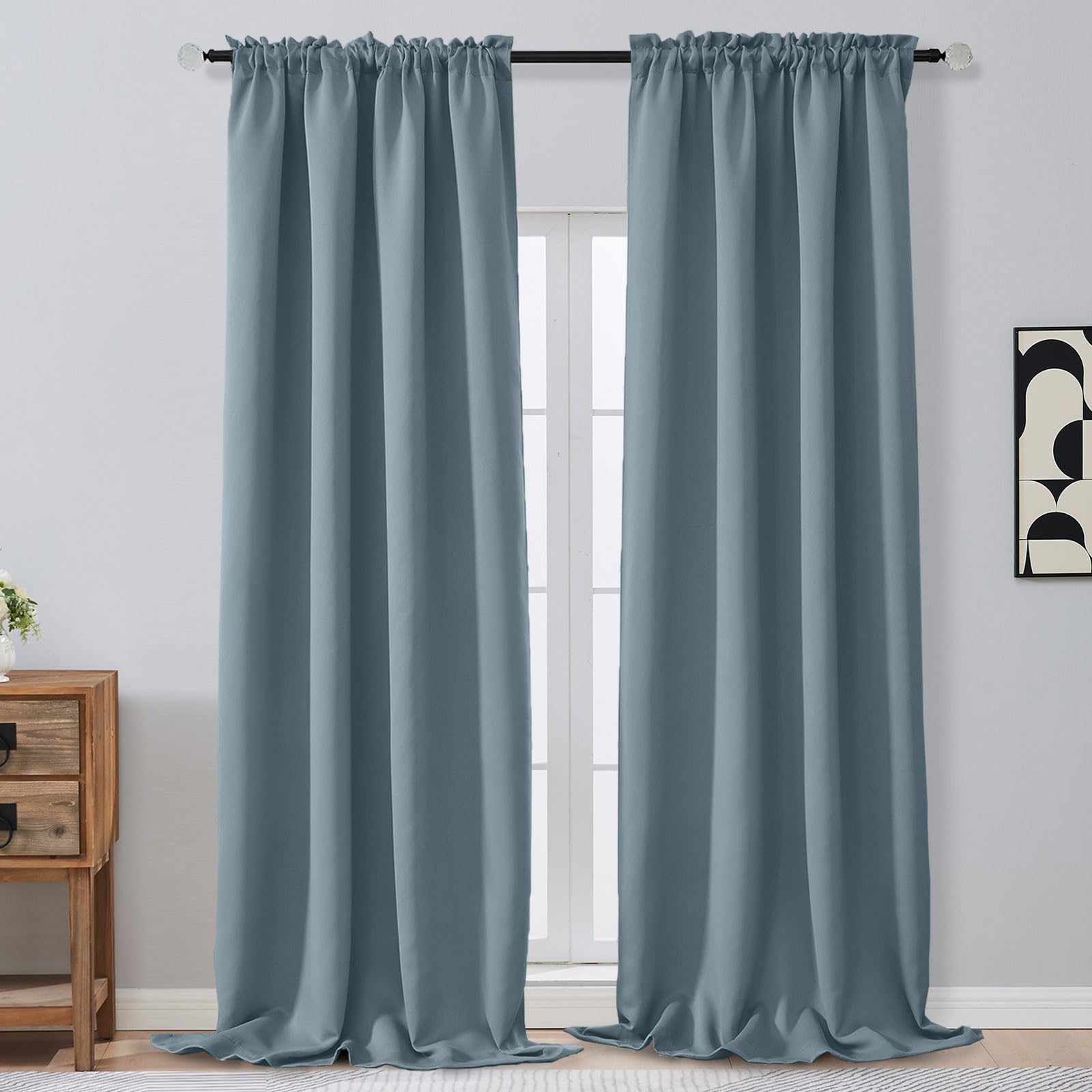 OVZME Extra Long 10 FT Blackout Curtains for Patio 120 Inches Long 2 Panels Set, Solid Thermal Insulated Energy Saving Rod Pocket Window Treatment Curtains Blackout Drapes, W50xL120, Stone Blue