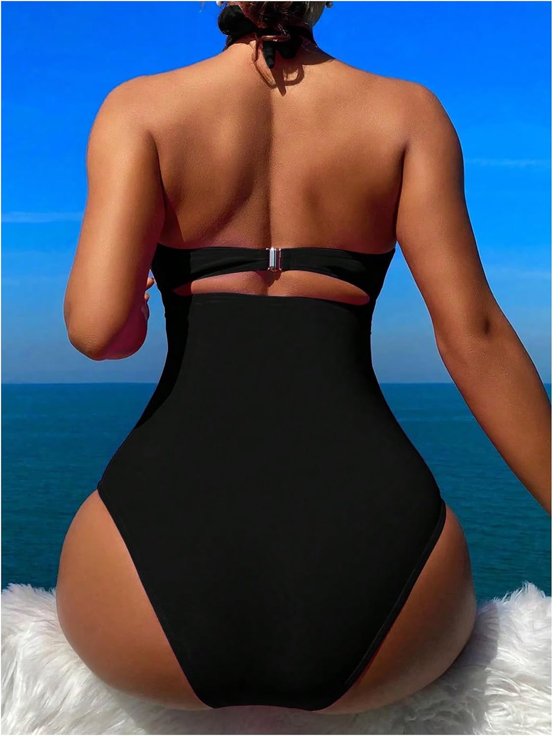 SHENHE Women's One Piece Swimsuit Tummy Control High Waist Cut Out Criss Cross Halter Bathing Suit