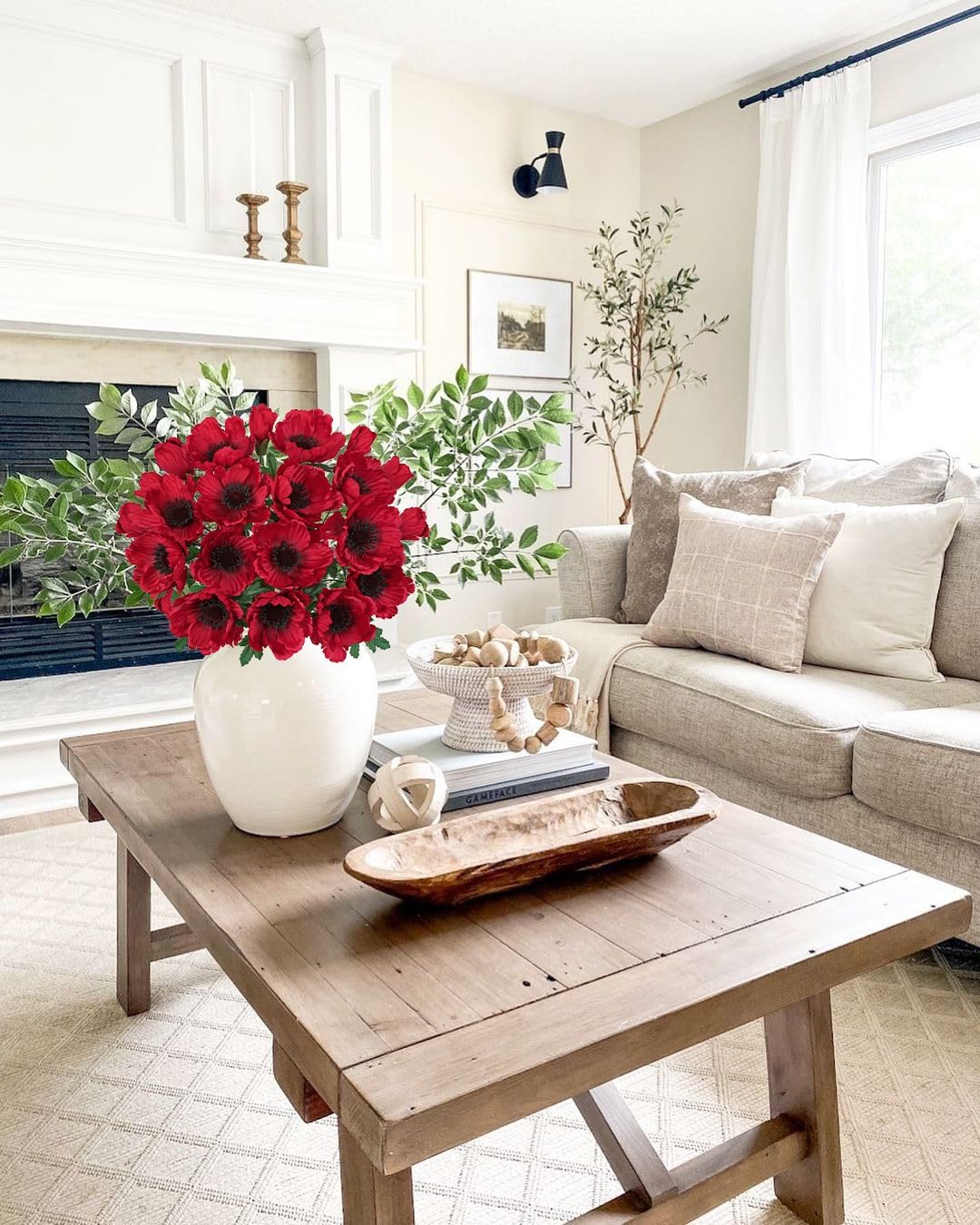 Hollyone 10 Heads Red Poppy Flowers Artificial 2Pcs Fake Poppies Flowers Bouquets with 7 Heads Full Bloom Poppy & 3 Buds Bouquet Stems Faux Floral Flower Arrangement for Party Table Home Decoration - Image 5