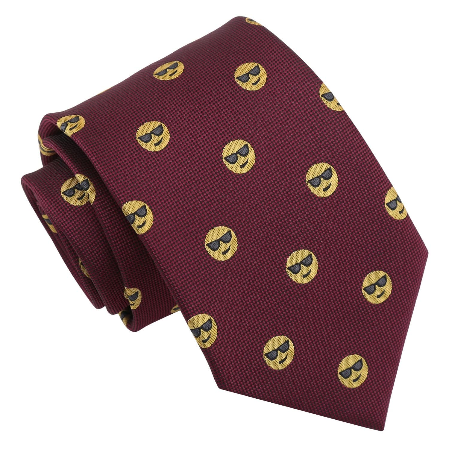 Dqt Men's Burgundy Cool Embroidered Emoji Print Novelty Classic Tie