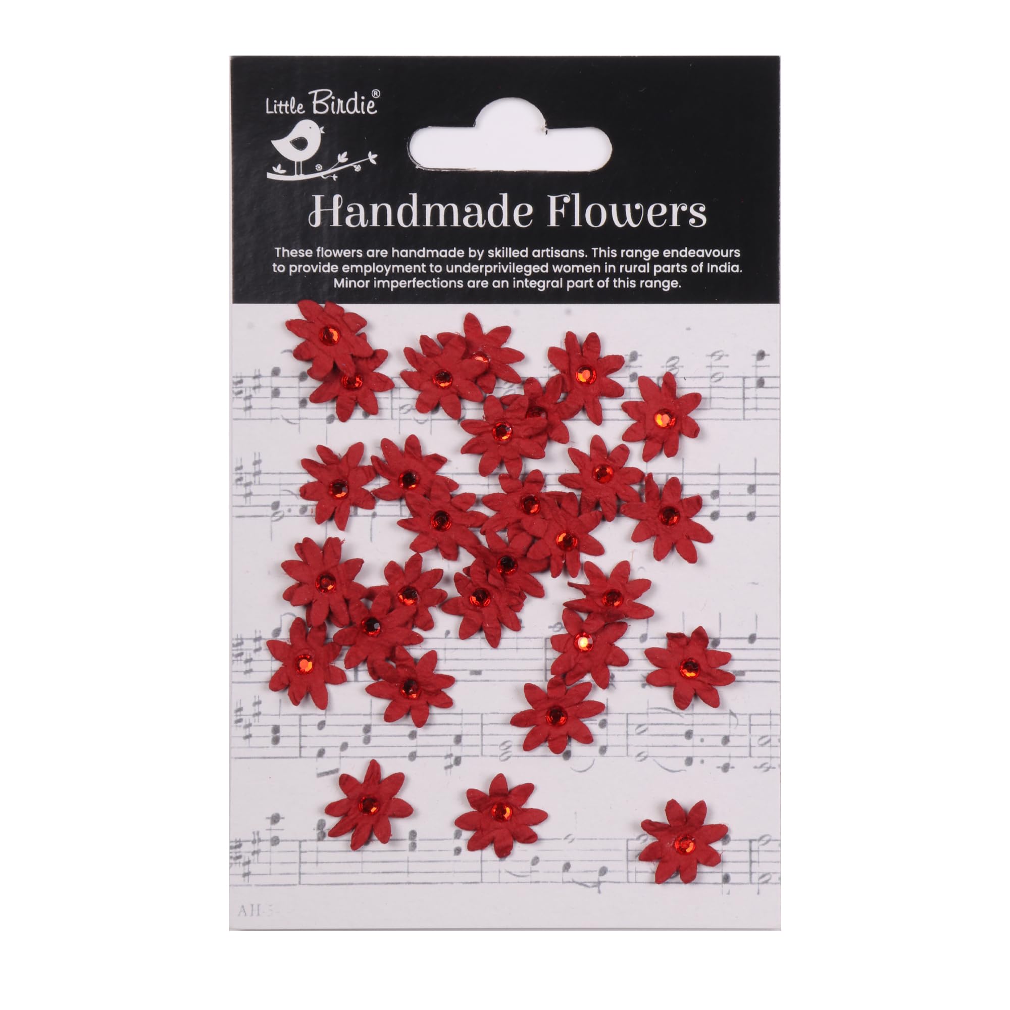 Little Birdie Artificial Flowers Handmade Cardinal Red Micro Jewelled Florettes Approx 1.5cm 30pc | Paper Flowers for Home Decor, Mixed Media, Scrapbook, Layouts, DIY Crafts, Gift Wrapping