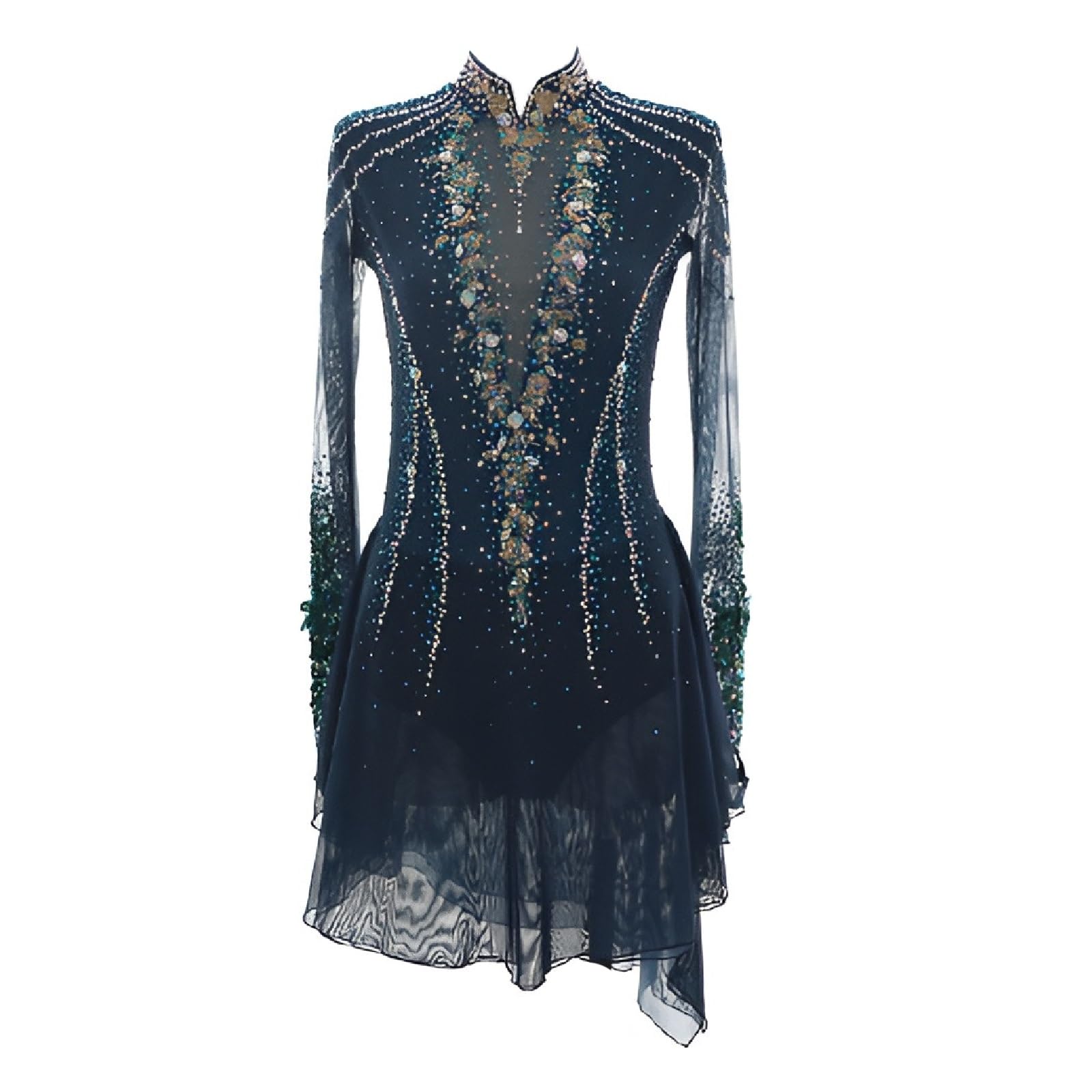 Zagitova Figure Skating Dress for Women, Shiny Zipper Ice Skating Dress for Competition Girls Ballet Costumes(XXL)