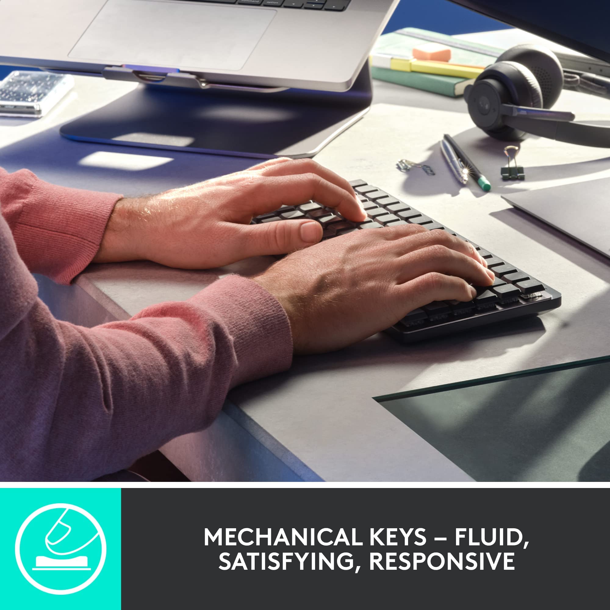 Logitech MX Mechanical Mini Tastiera Retroilluminata Wireless, Bluetooth, USB-C, Layout QWERTY US Intl, Grigio