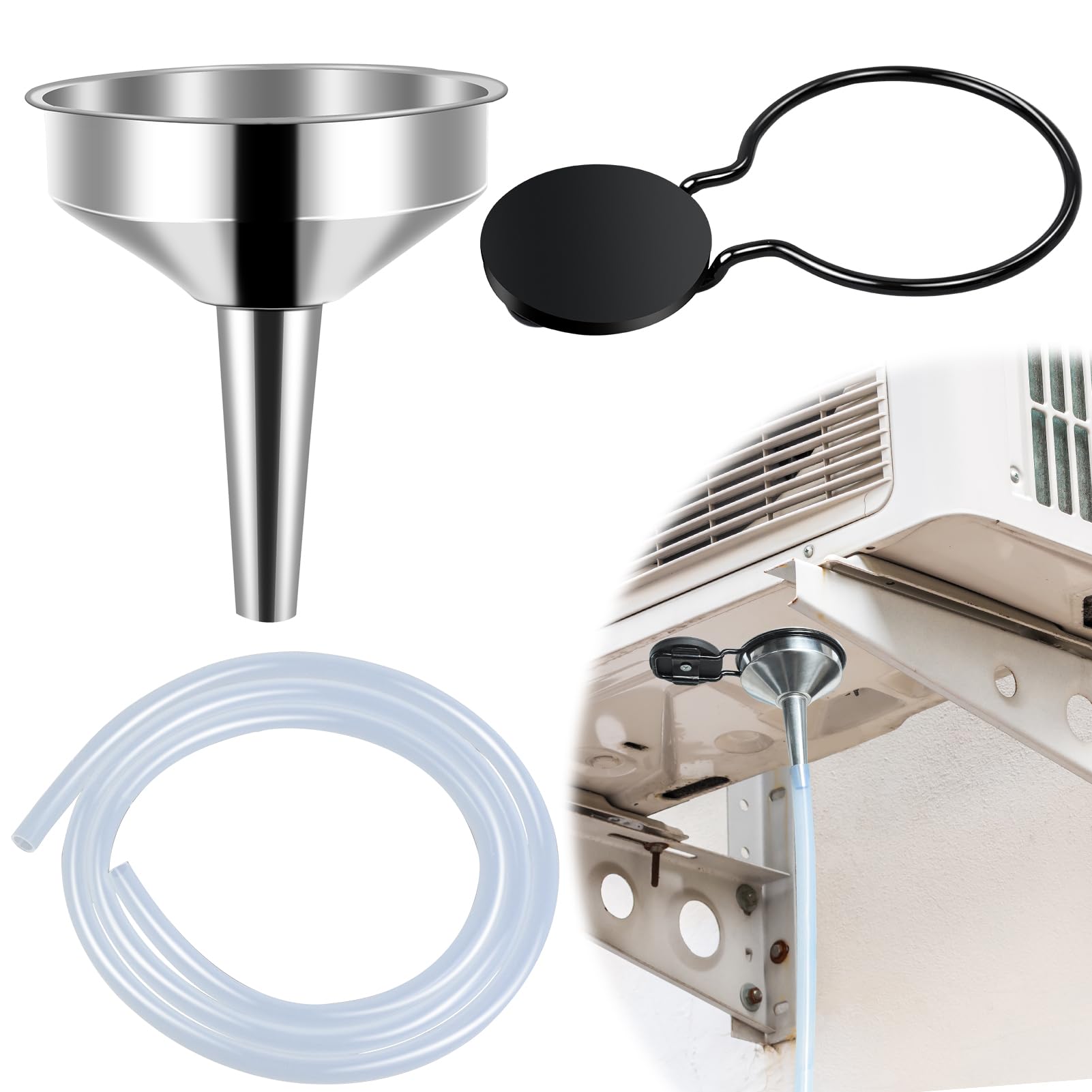 Kit de drenaje de aire acondicionado magnético universal portátil de 12 pies, kit de manguera de drenaje de aire acondicionado, tubo de drenaje de CA, conector de embudo de manguera de drenaje de
