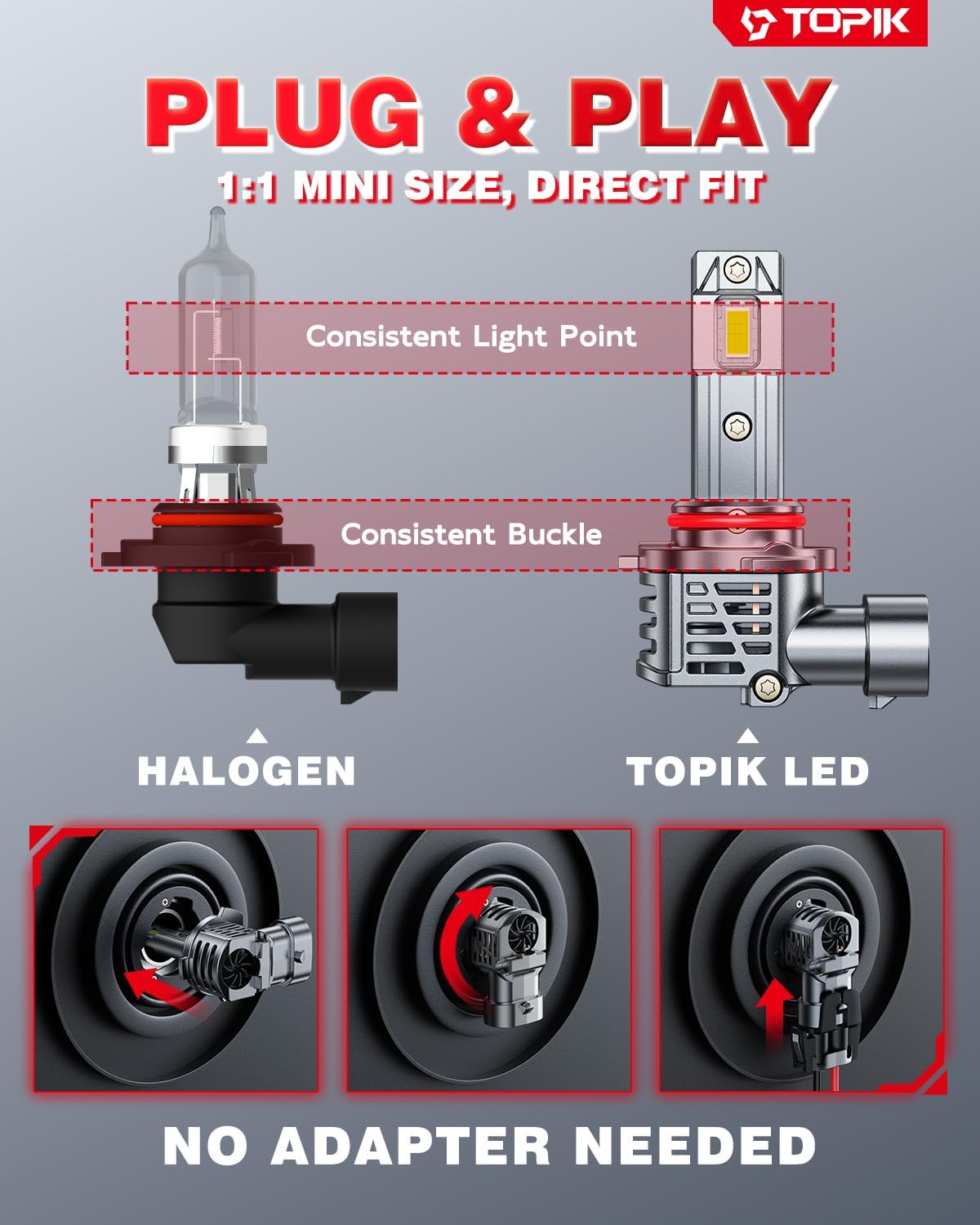 TOPIK 9005 9006 Light Bulbs Combo, 64000LM 6500K White 800% Super Bright HB3 HB4 Halogen Replacement Fog Light Bulbs or Off-Road Bulbs, Plug & Play, 4PCS