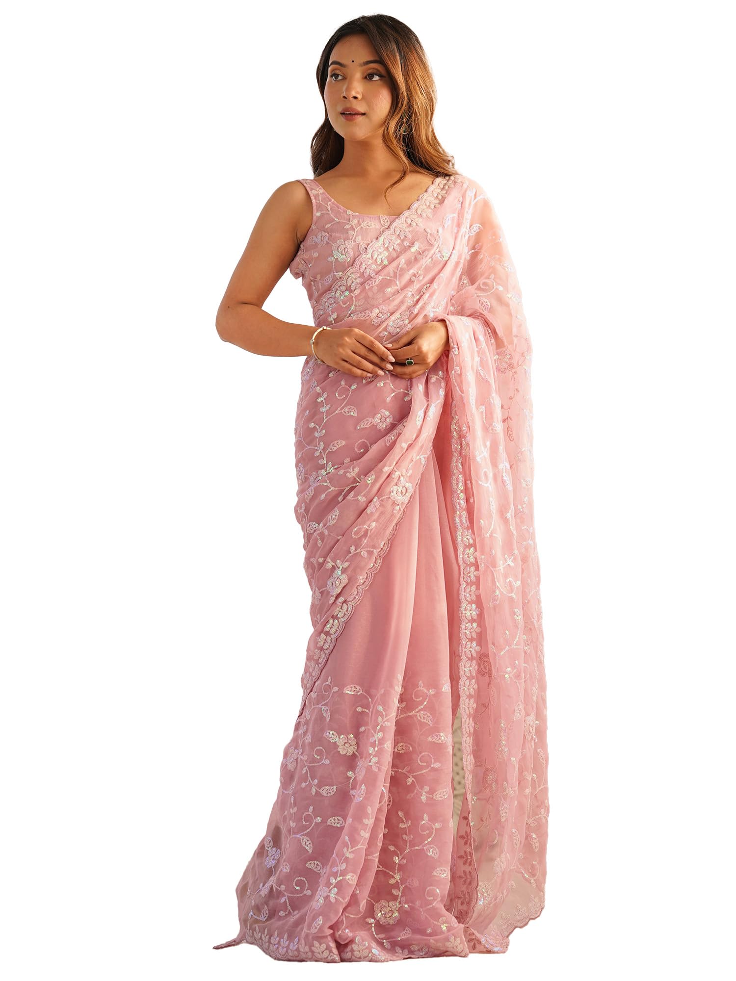 akhilam Women's Georgette Embellished Saree With Unstitched Blouse Piece (AARYAN12701_KR_Parent)-picture-15