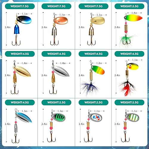 Miniatura 5 de Señuelo de pesca con cebos giratorios para agua dulce y salada, señuelos de pesca de trucha lubina 2026 también para lucios de salmón crappie A-12