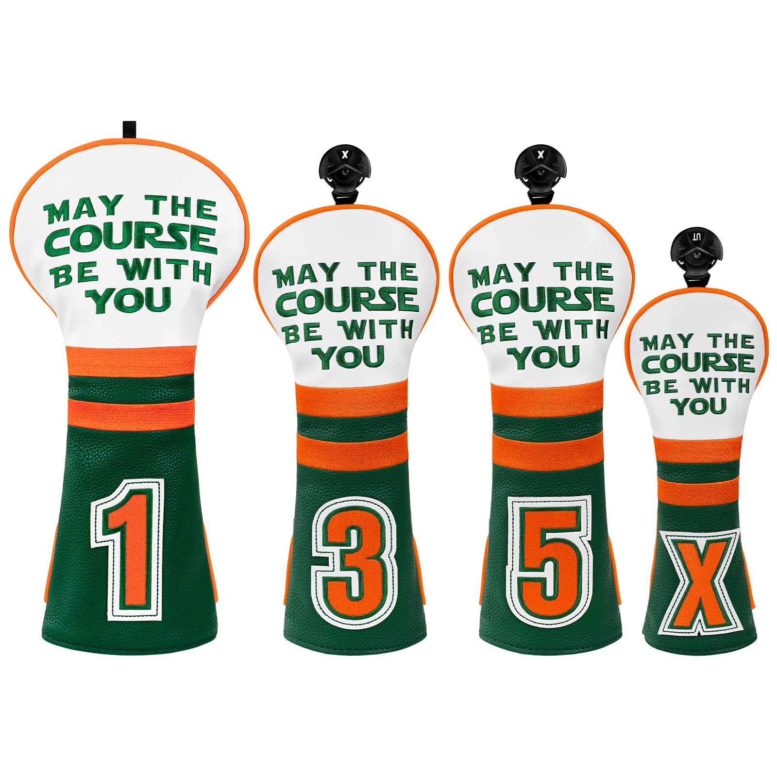 Spider Boss Golf Covers Sports Style Driver Covers, Green&White Fairway Wood Headcover Hybrid(UT) Cover Fairway(FW) Headcover, 4 Pcs Golf Head Covers with Number 1,3,5,X