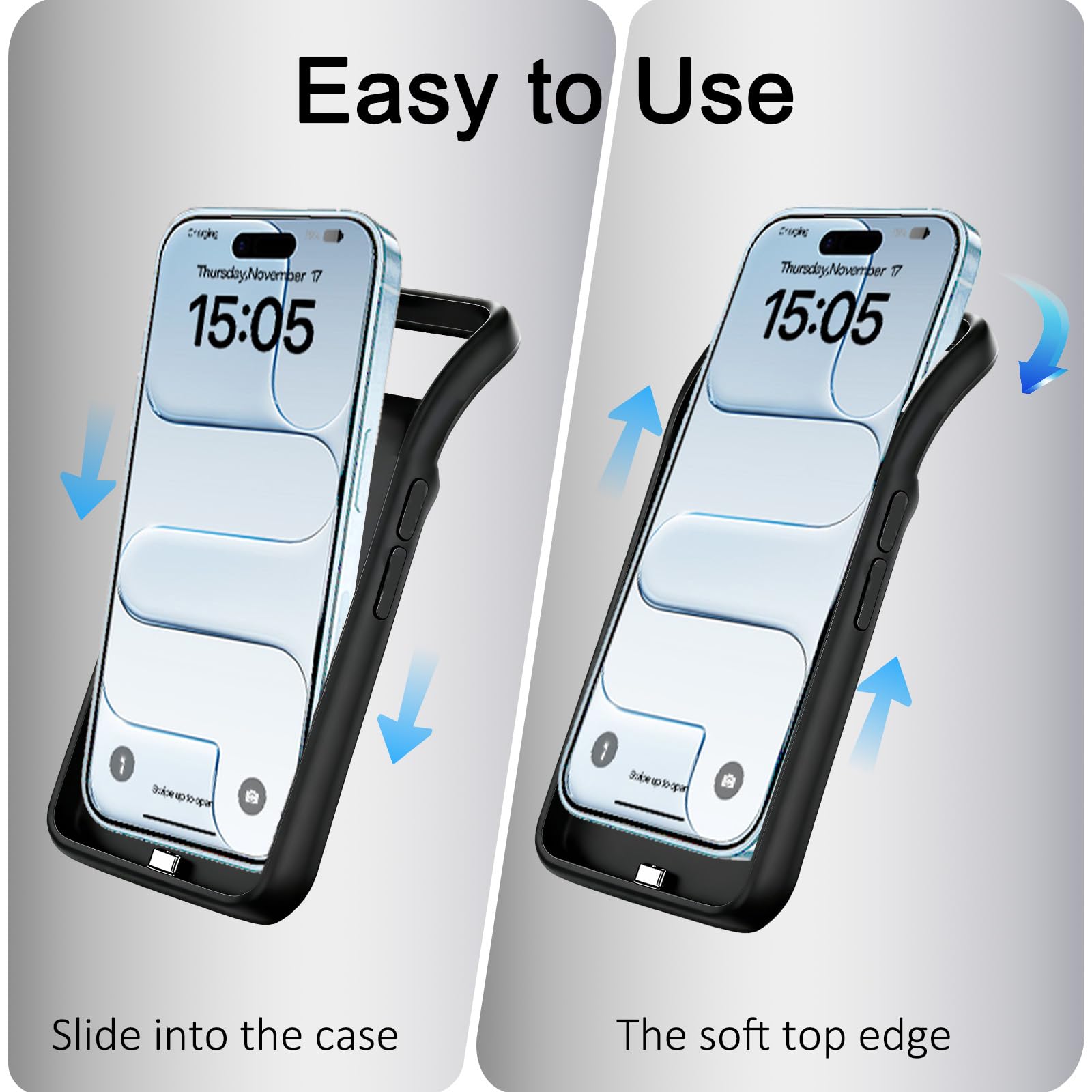 Cover Batteria per iPhone 17 Air(6,5"), 8500mAh Custodia Batteria Protettiva a 360° per Caricabatterie Portatile con Supporto, Power Bank Portatile Ricaricabile ed Espandibile (Nero)