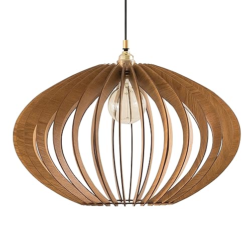 DEZAART Scandinavian Wood Pendant Light (19 Ø) Oak COLORED MDF Light Shade 1 Meter Cord Length E27 Bulb Modern Wood Chandelier Statement