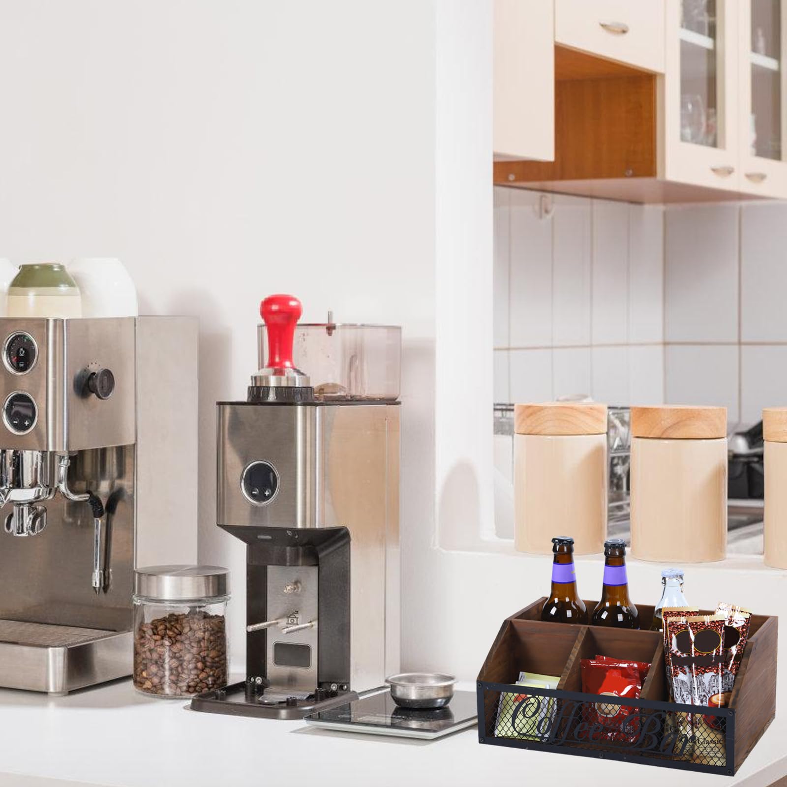 für Kaffeezubehör mit offenem Muster für Zucker Päckchen und Milchkännchen Spender Komponentisierter Küchenplaner