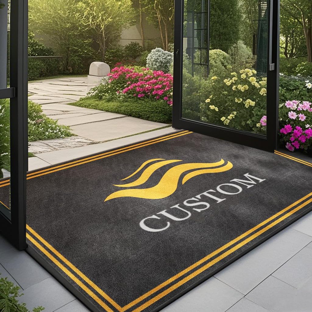 Zerbino Personalizzato con Logo Nome Ingresso Esterno Interno Zerbini Personalizzati Tappeto Antiscivolo Tappetino Commerciali per Azienda Famiglia,60x90cm