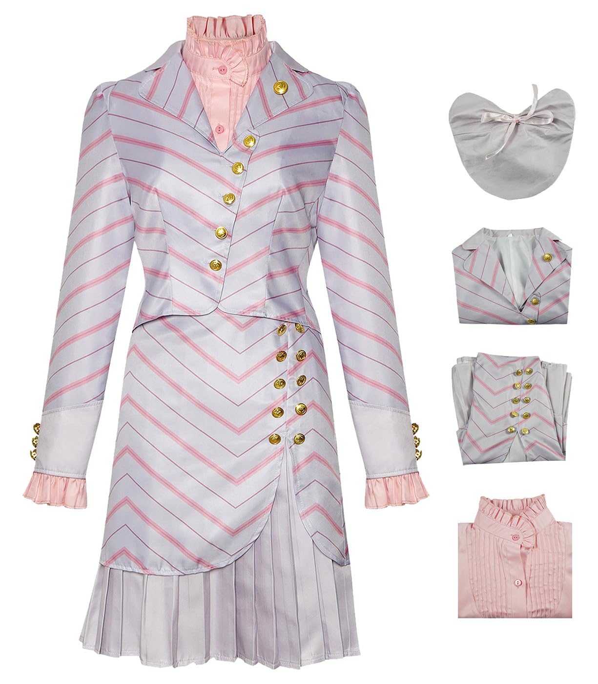 Glinda Cosplay Kostüm Wicked Hexe Verkleidung Hexen Kostüm Glinda Schuluniform Rosa Kleid Weihnachtstag Halloween Karneval Party Bühnenauftritt Cosplay Erwachsene