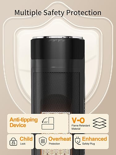 Miniatura 10 de Uthfy Calentador de espacio de 32 pulgadas para habitación grande, calentadores eléctricos portátiles de torre de 1500 W para uso en interiores,