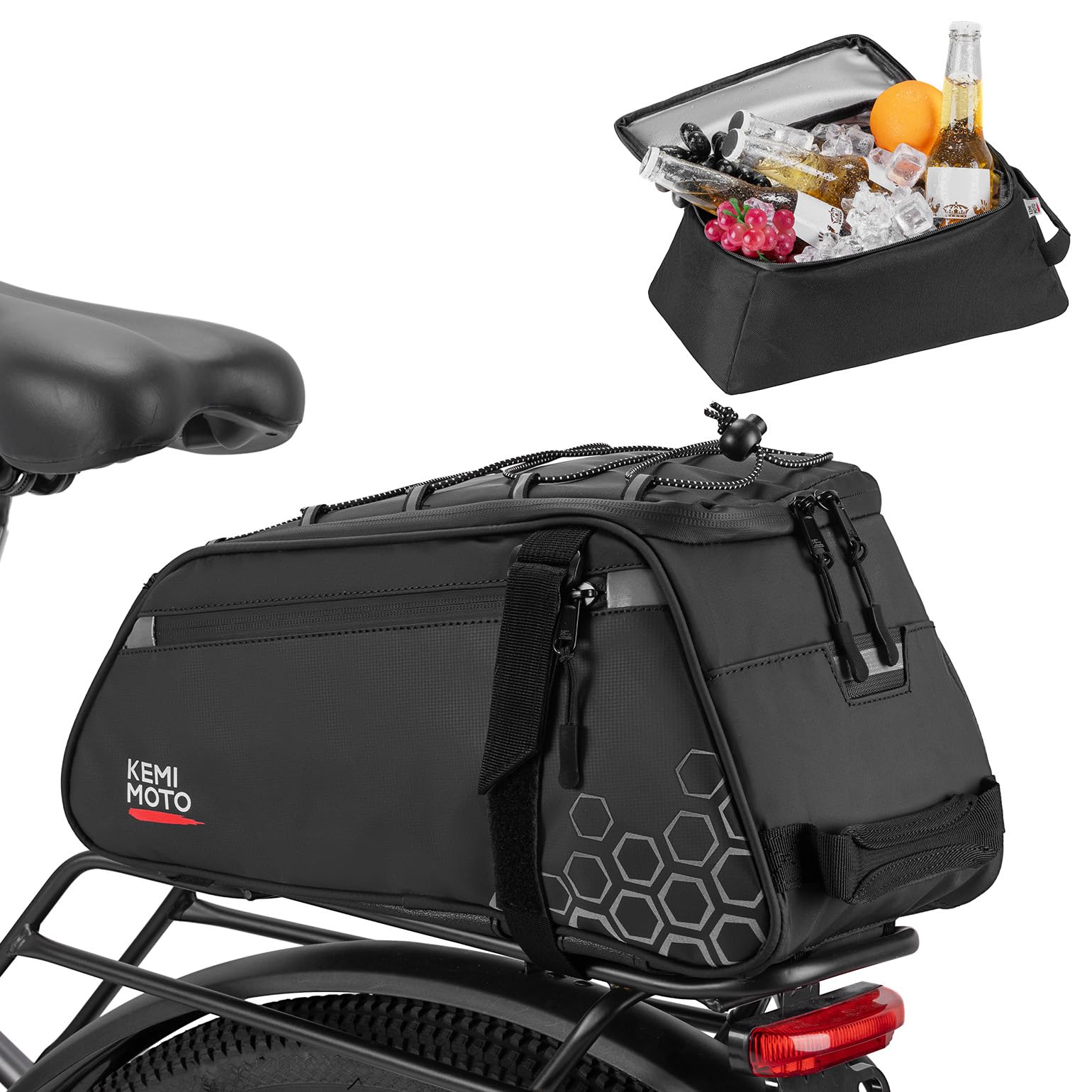 KEMIMOTO 17L Borsa Posteriore Bici 3 in 1, 11L Borse per Bici Impermeabile con 8L Isolante Rimovibile, Borsa per Bicicletta Posteriori Multifunzionale con Tracolla e Maniglia