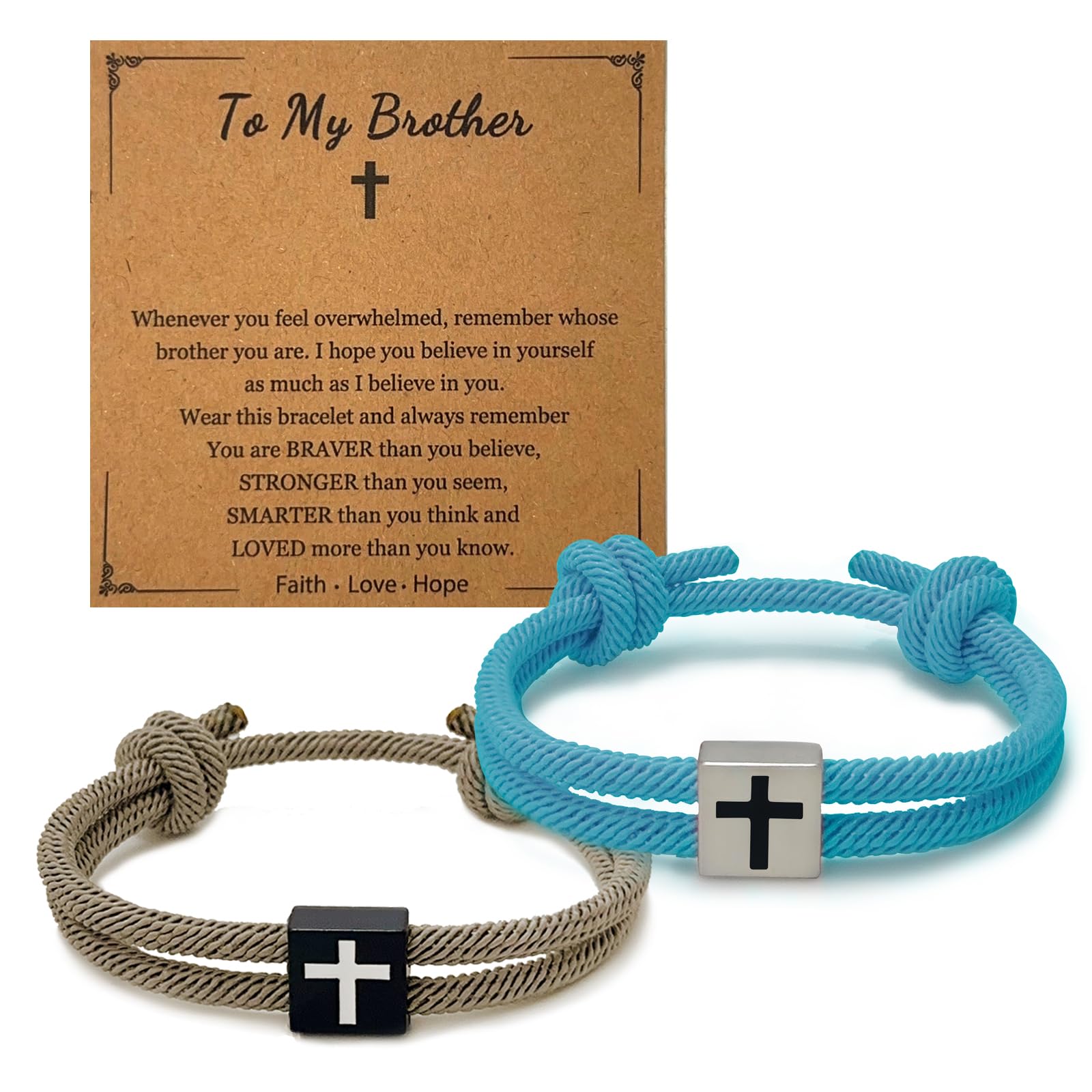 BHDJSHX Baptism Gift Set with Cross Bracelets and Inspirational Cards, Green and White, Religious Keepsake (blue)