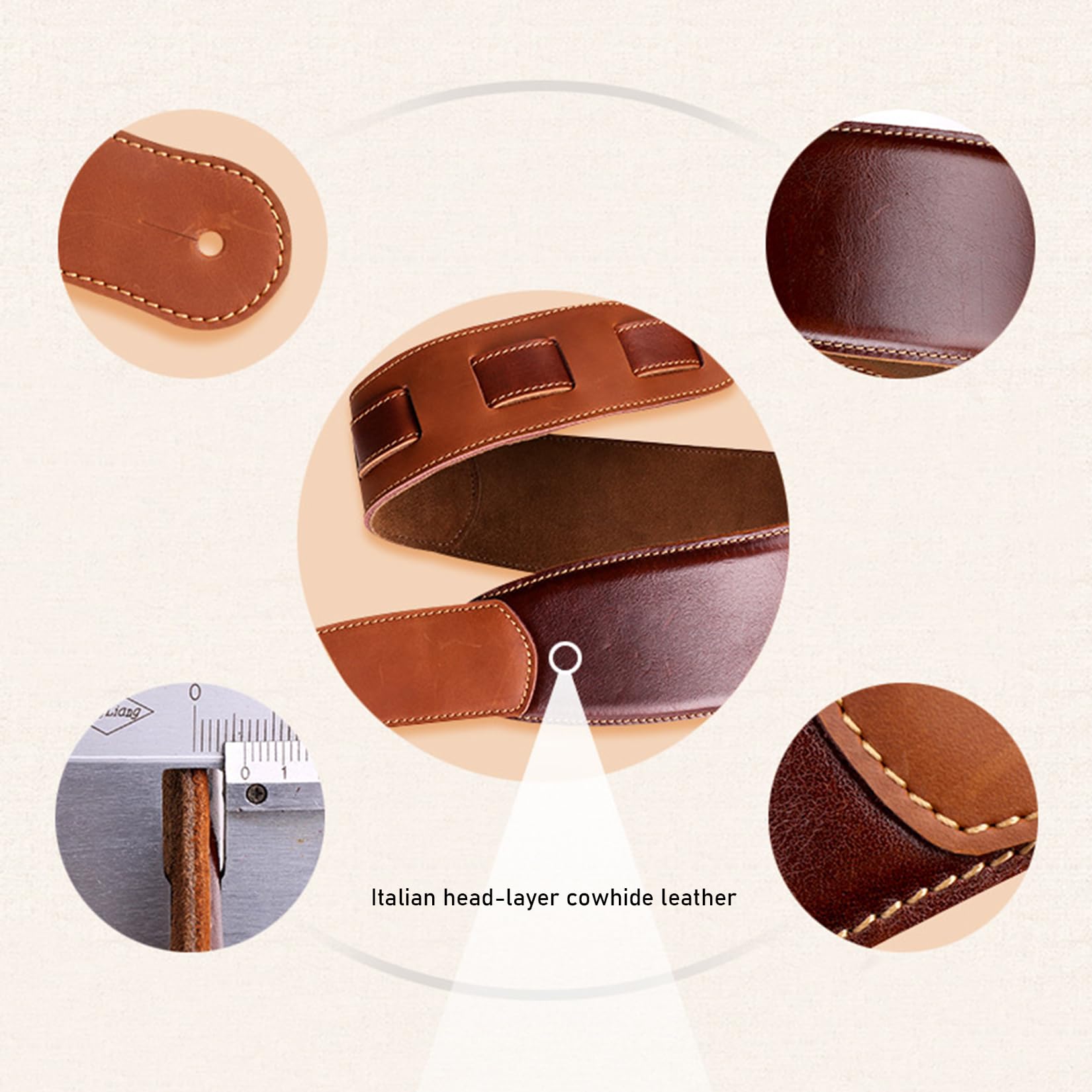 Correa de Guitarra de Cuero, Longitud Ajustable de 41" a 51" Correas de Guitarra de Cuero,Antideslizante,Clásico,Correa de Bajo Eléctrico Acústico - Accesorios para Guitarras