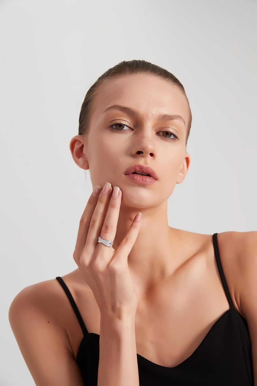 THELANDA Genuine Moissanite or Simulated Diamond Sterling Silver 7.6mm Wide Unisex Crisscross Two Rows Wedding Band Fashion Ring - Image 5