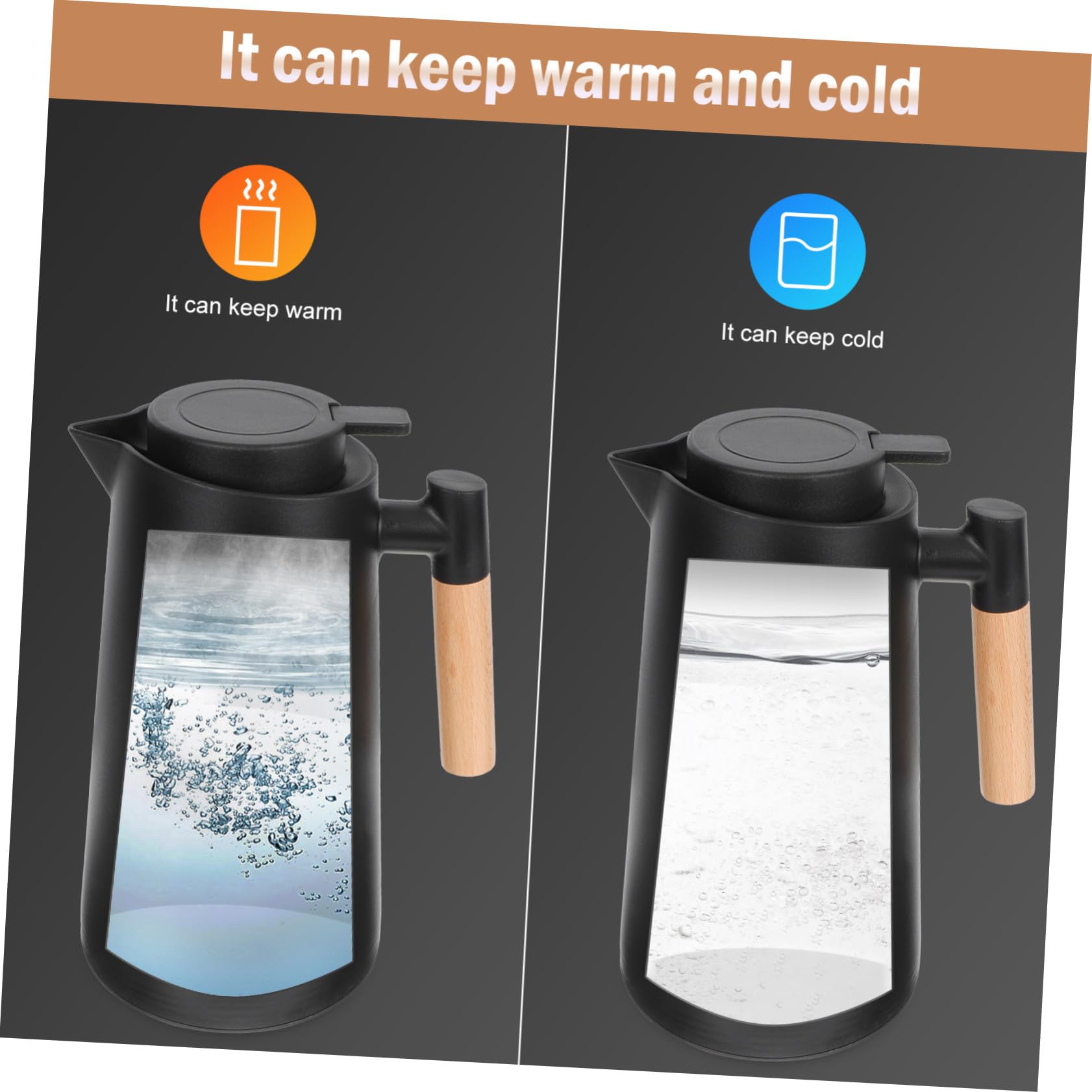 Thermoskanne mit Glas Inneneinsatz und Holzgriff Wärmespeicher Tragbare Kaffeekanne für Zuhause und Büro