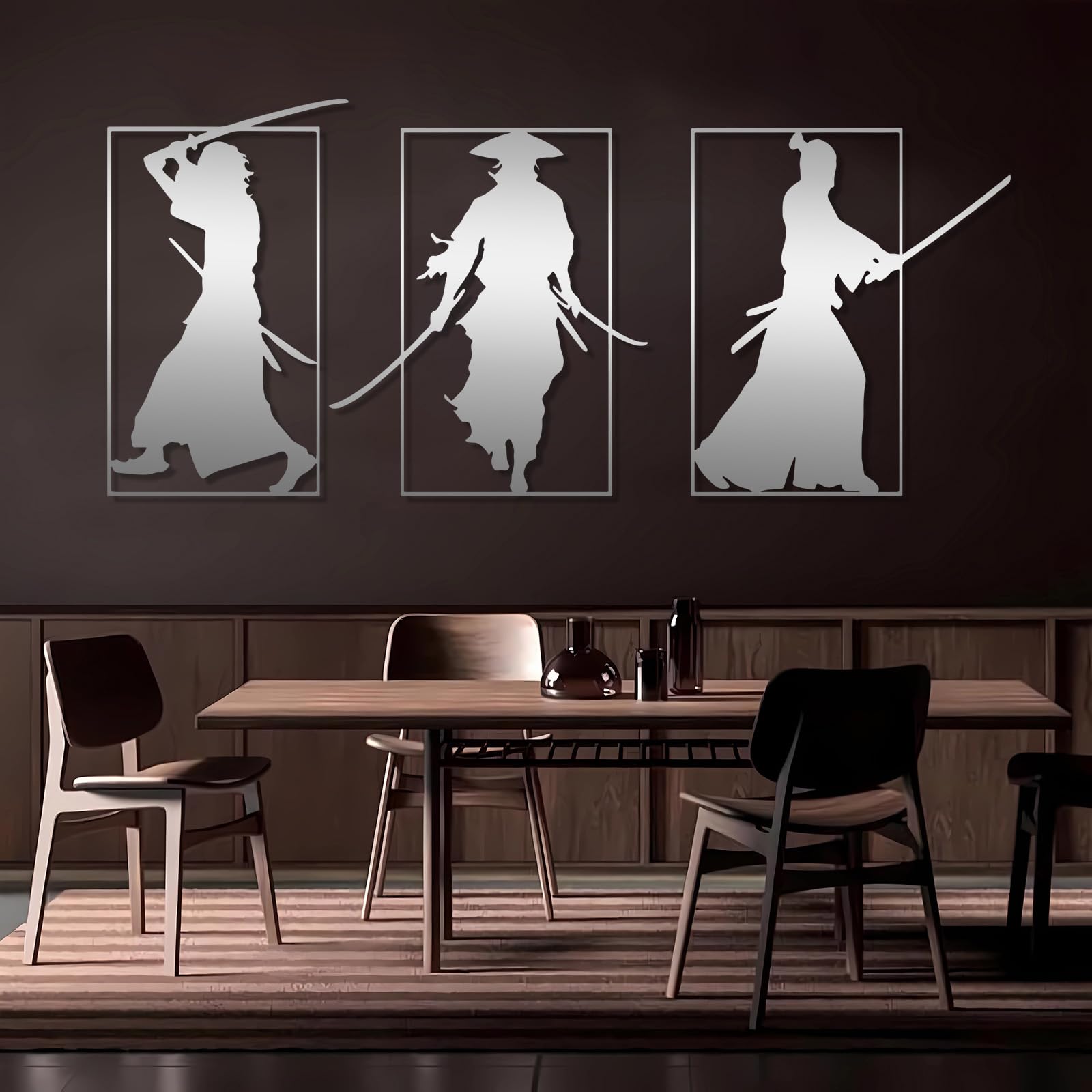 Arte de Pared de samurái Negro de Metal, Arte de Pared de Guerrero japonés Katana de Metal, decoración de Arte de samurái, Escultura Moderna para Sala de Estar, Dormitorio, Pasillo y escaler