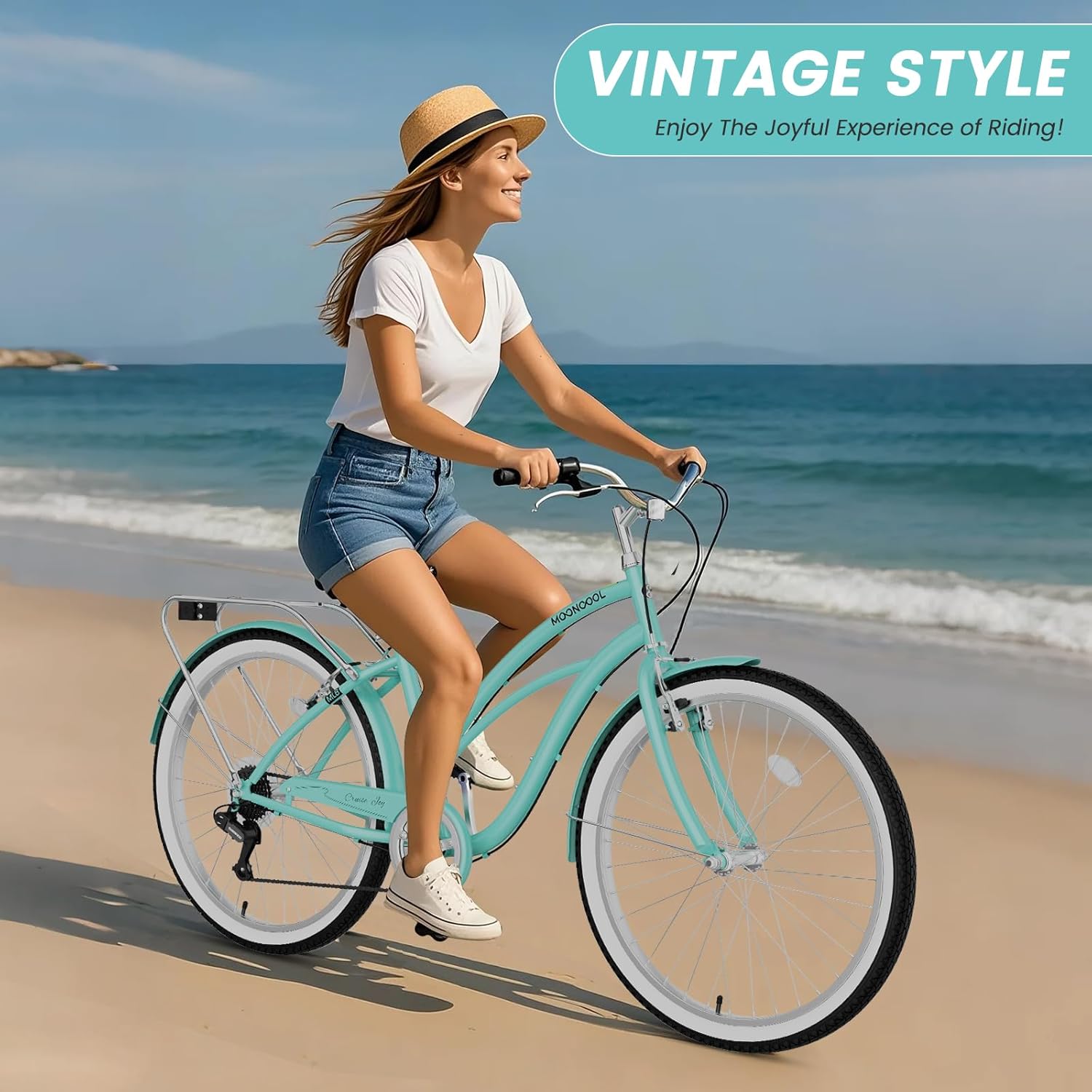 DoCred 24/26 Inch Beach Cruiser Bike, 7 Speed Adult City Bike, Lightweight Adults Bikes for Men & Women, Carbon Steel Frame Commuter Bicycle Cruiser Bicycle, Multiple Colors