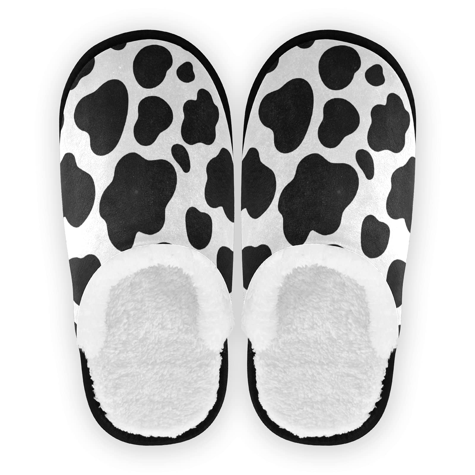 White and Black Cow Print Slippers, Soft Memory Foam Non-Slip Indoor House Slippers Home Shoes For Bedroom Hotel Travel Spa, Multi, 9-12 Wide-image-34