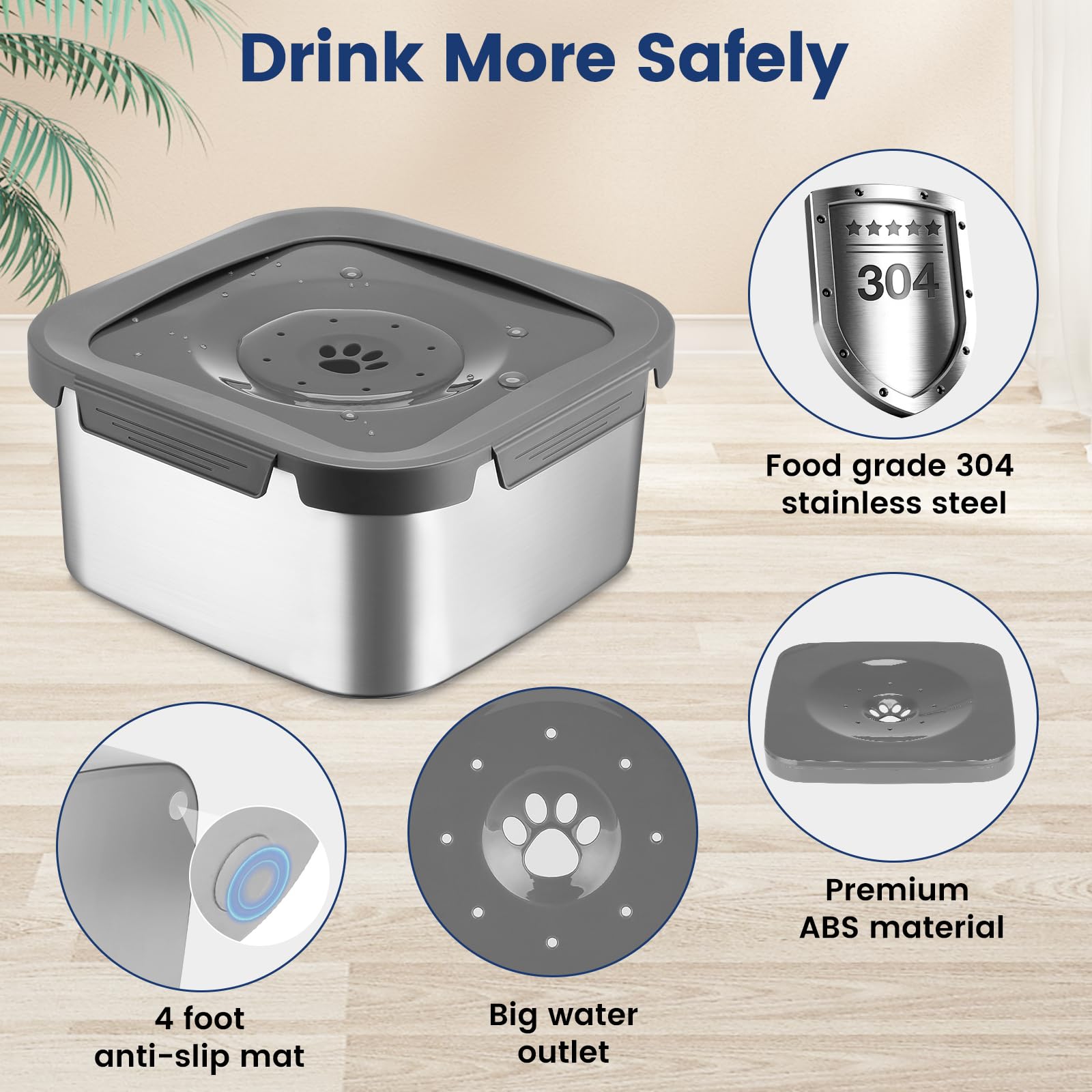 PETTOM Gamelle Anti Éclaboussure Chien 4.5L en Acier Inoxydable avec Filtre, Gamelle Eau Chien Anti Renversement avec Base Antidérapante, Bol Eau Chiens Boire Moins Vite Anti Débordement | Gamelle à eau extra large en métal anti-goutte et anti-éclaboussur