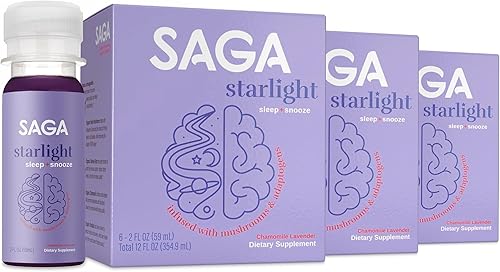 SAGA Starlight - Suplemento para dormir con hongos para el bienestar, bebida funcional para relajación, calma y apoyo al sueño con Ashwagandha,