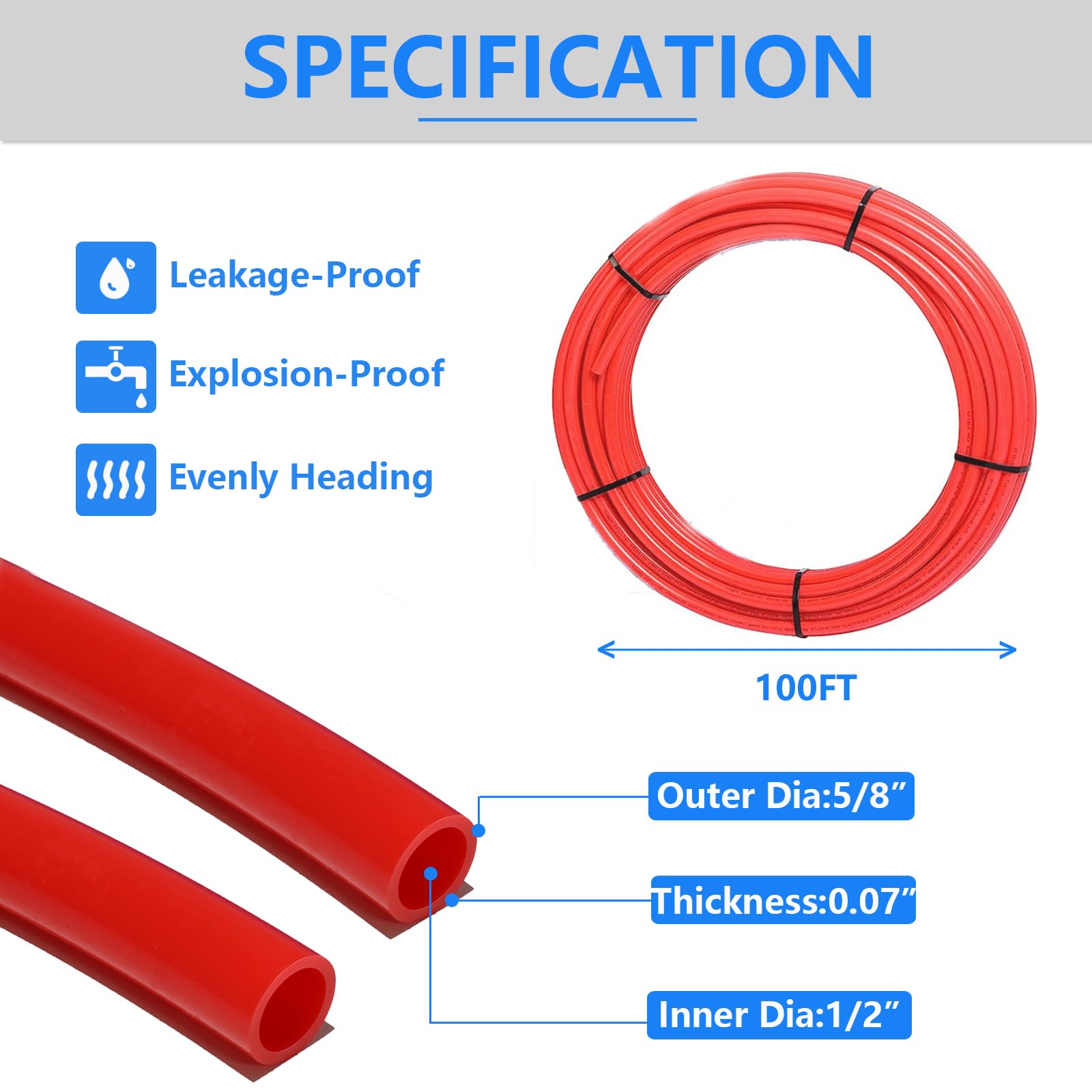 Tubo PEX-B de 1/2 pulgada, 1 rollo rojo x tubos PEX de 100 pies de longitud, para aplicación de fontanería de agua caliente y fría potable, con cortador de tuberías