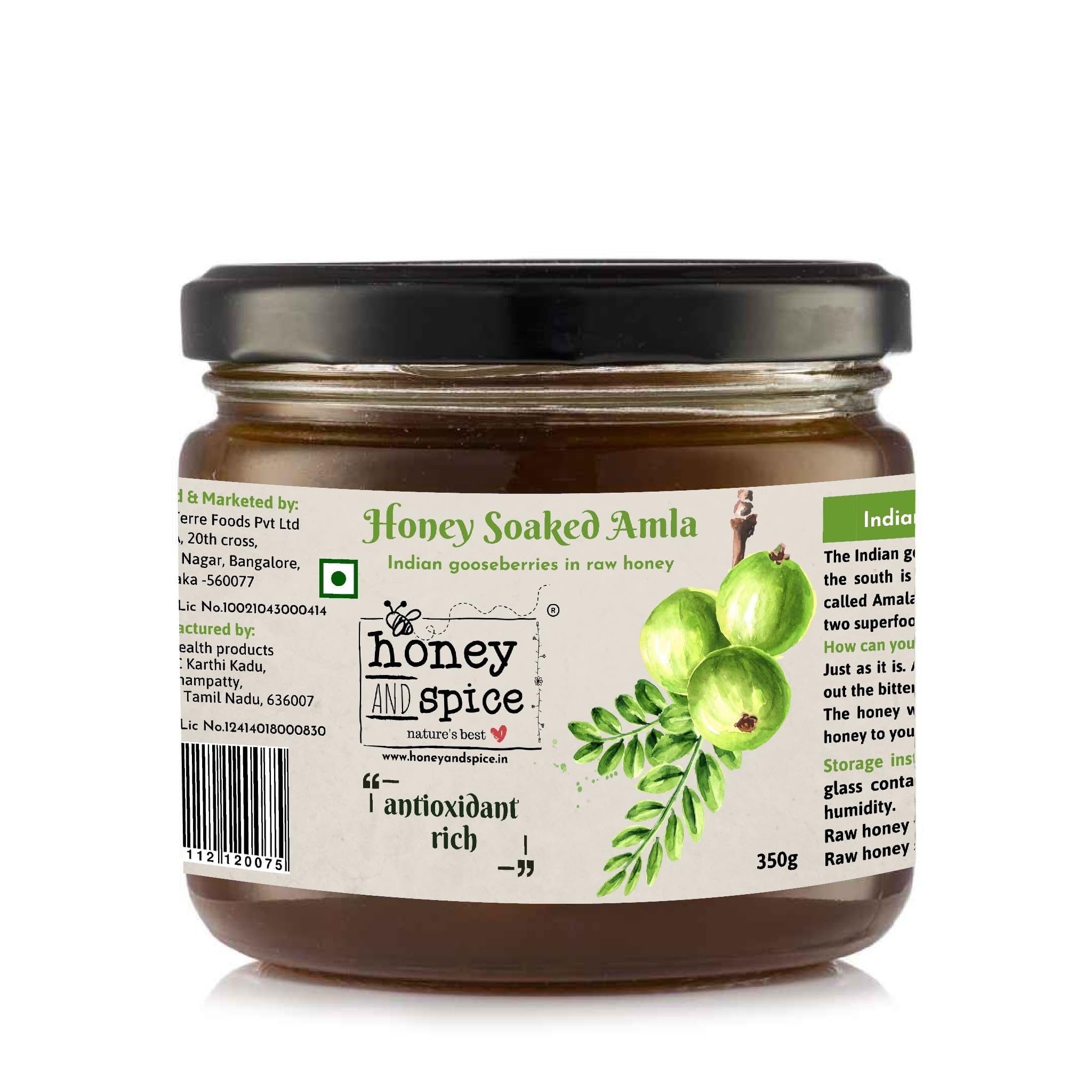 Honey and Spice Honey Soaked Amla (350g) | Indian Gooseberries in Raw Honey | Amla Murabba Rich in Vitamin C | Immunity booster | Raw and Pure | Natural and Original | Unprocessed | Traditional taste