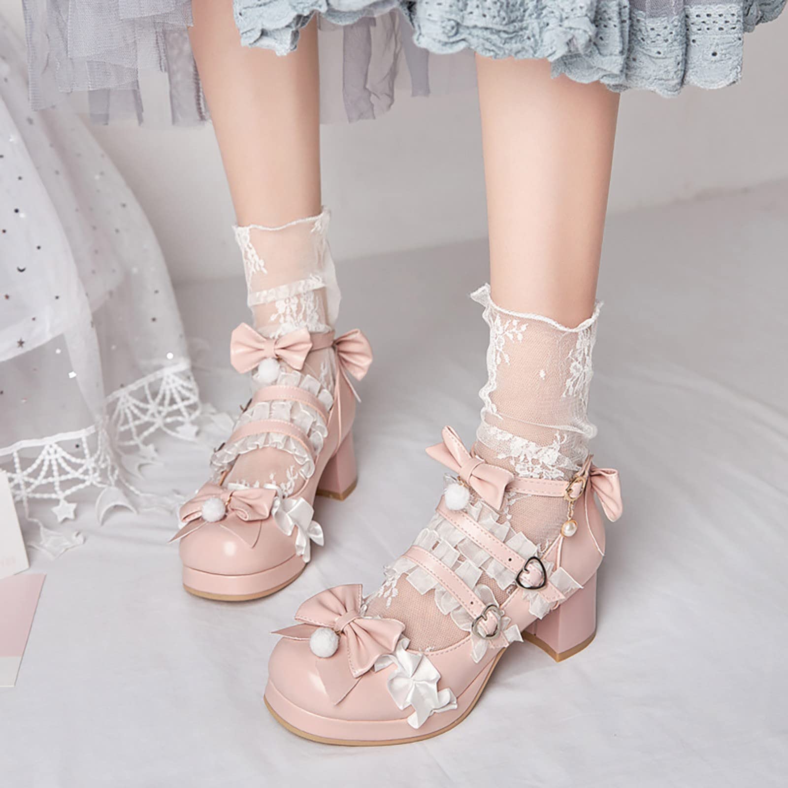 Escarpins Mary Jane enfants filles princesse talon haut Kawaii Lolita cosplay fête plateau