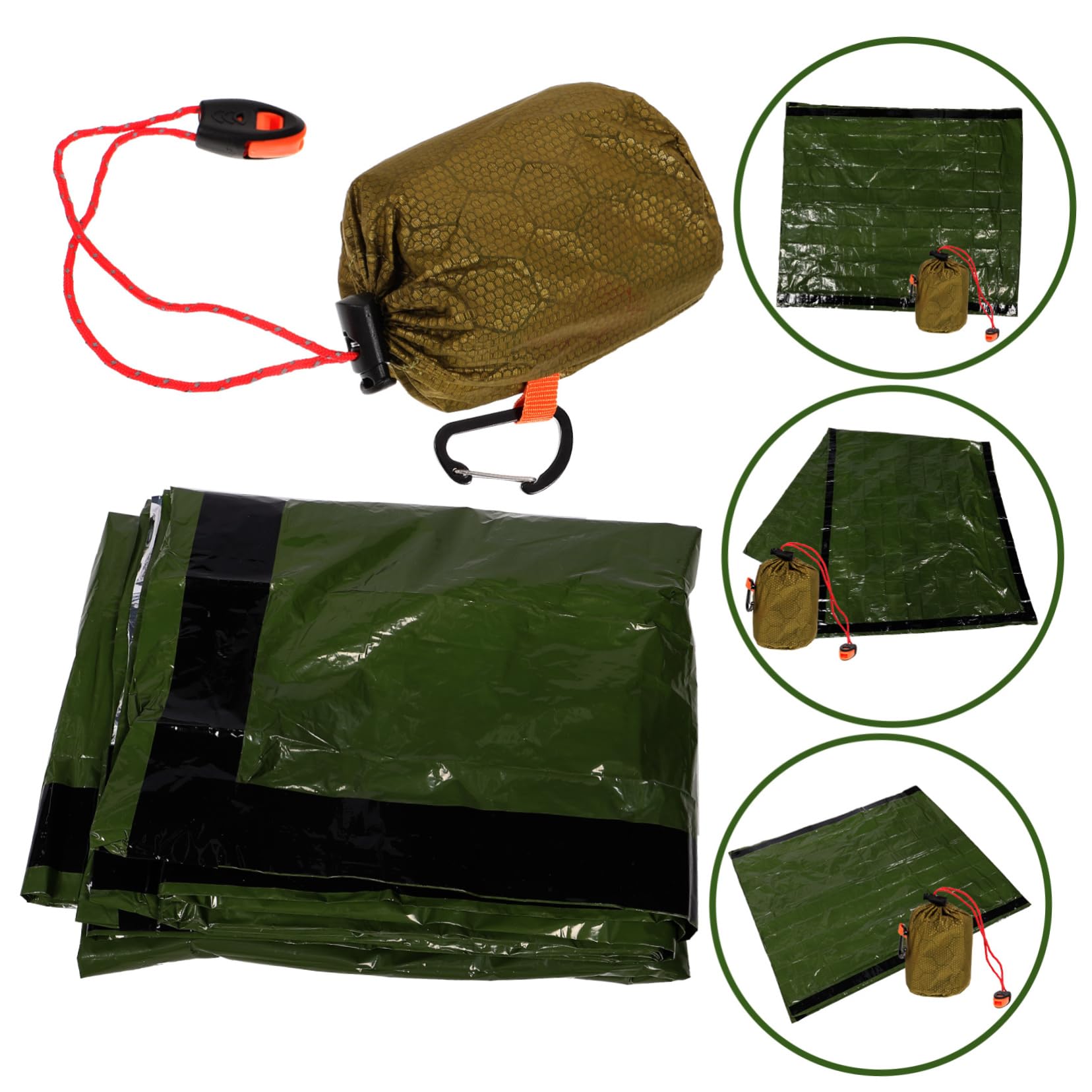 TOYANDONA Saco de Dormir de Emergencia frío Compacto Ligero cámping cálido Mantas de Emergencia térmica de Emergencia de Calentamiento PE película de Aluminio Verde