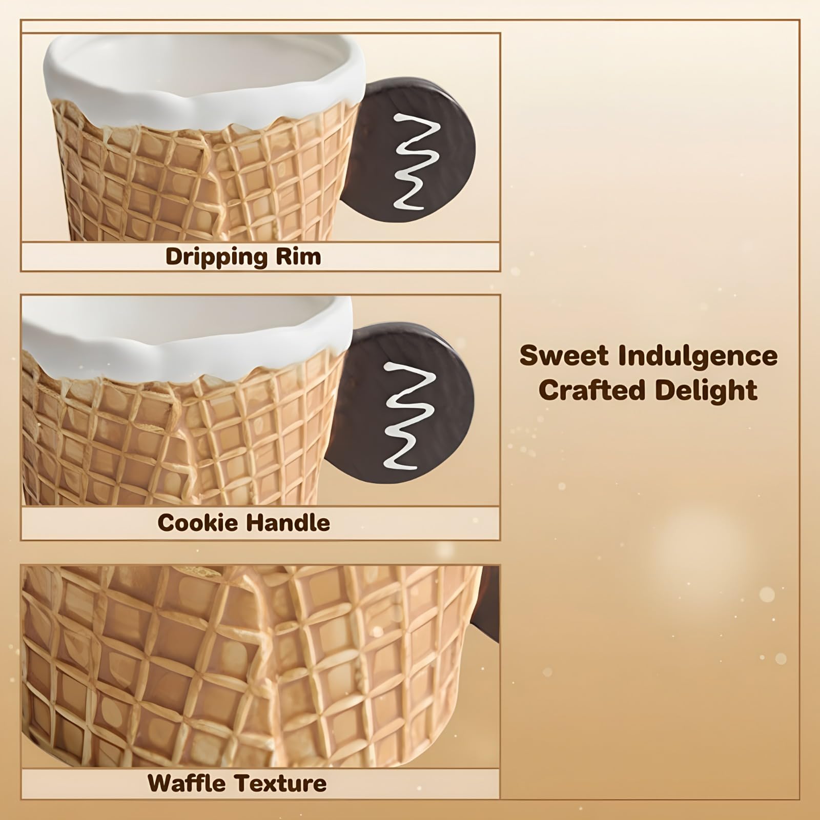 Tasse et soucoupe en céramique 10 oz / 300 mL, mug petit déjeuner créatif avec anse biscuit 3D, tasse à café sous glaçure, compatible micro-ondes et lave-vaisselle, pour maison bureau café cadeau