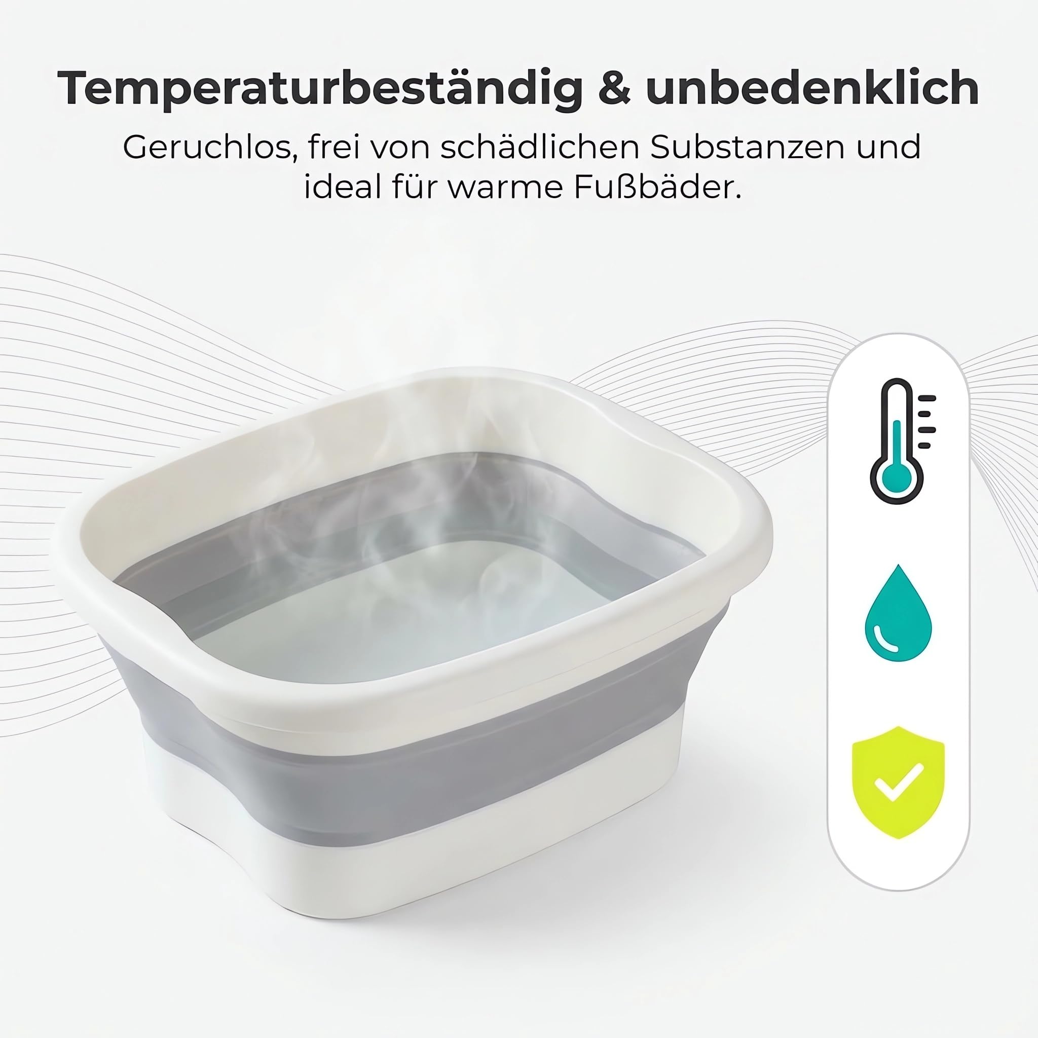 König Design faltbare Fußbadewanne mit Massagefläche, platzsparend & temperaturbeständig, 21 Liter – Grau