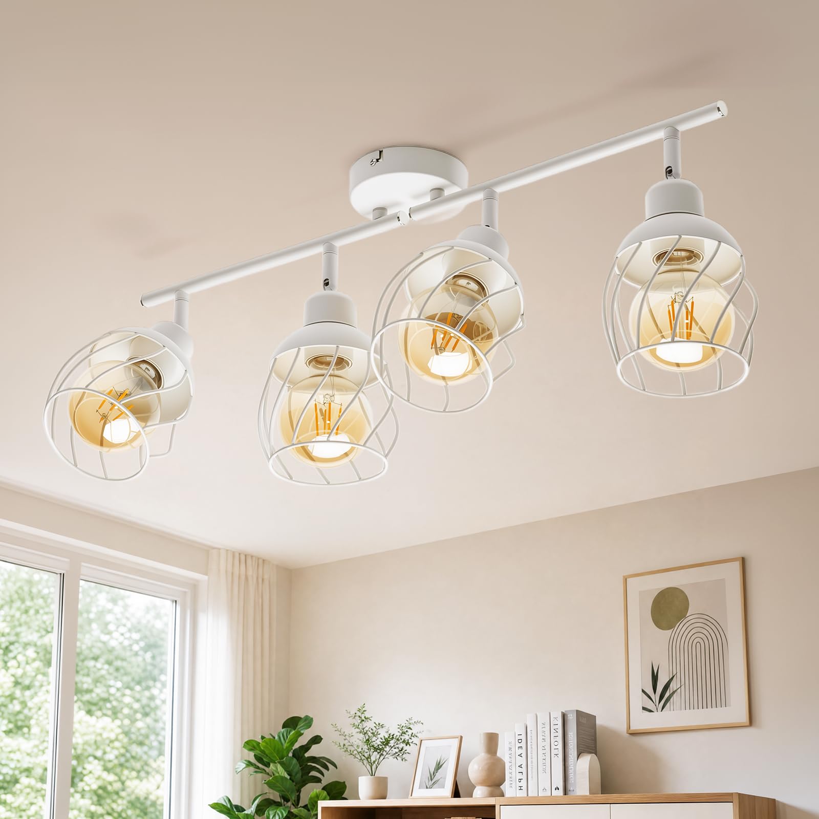 Bojim Oświetlenie wewnętrzne, żyrandol, kuchnia, lampa sufitowa 4 obrotowe diody LED, przemysłowy reflektor sufitowy, biały, metal, do jadalni, sypialni, salonu, przedpokoju (bez żarówki)