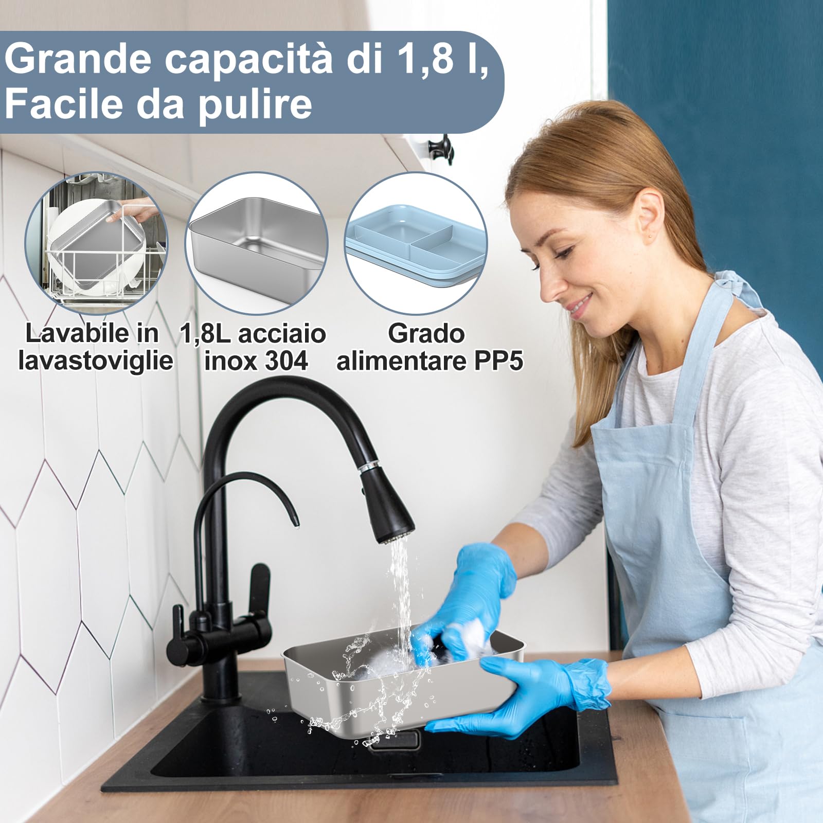 Herrfilk 100W Scaldavivande Elettrico Portatile, 12/24/230 V 3-in-1 Porta Pranzo Riscaldabile,con Posate e Sacchetto Isolato, a Prova di Perdite, Grande Contenitore da 1,8 l,per Auto, Camion, Ufficio