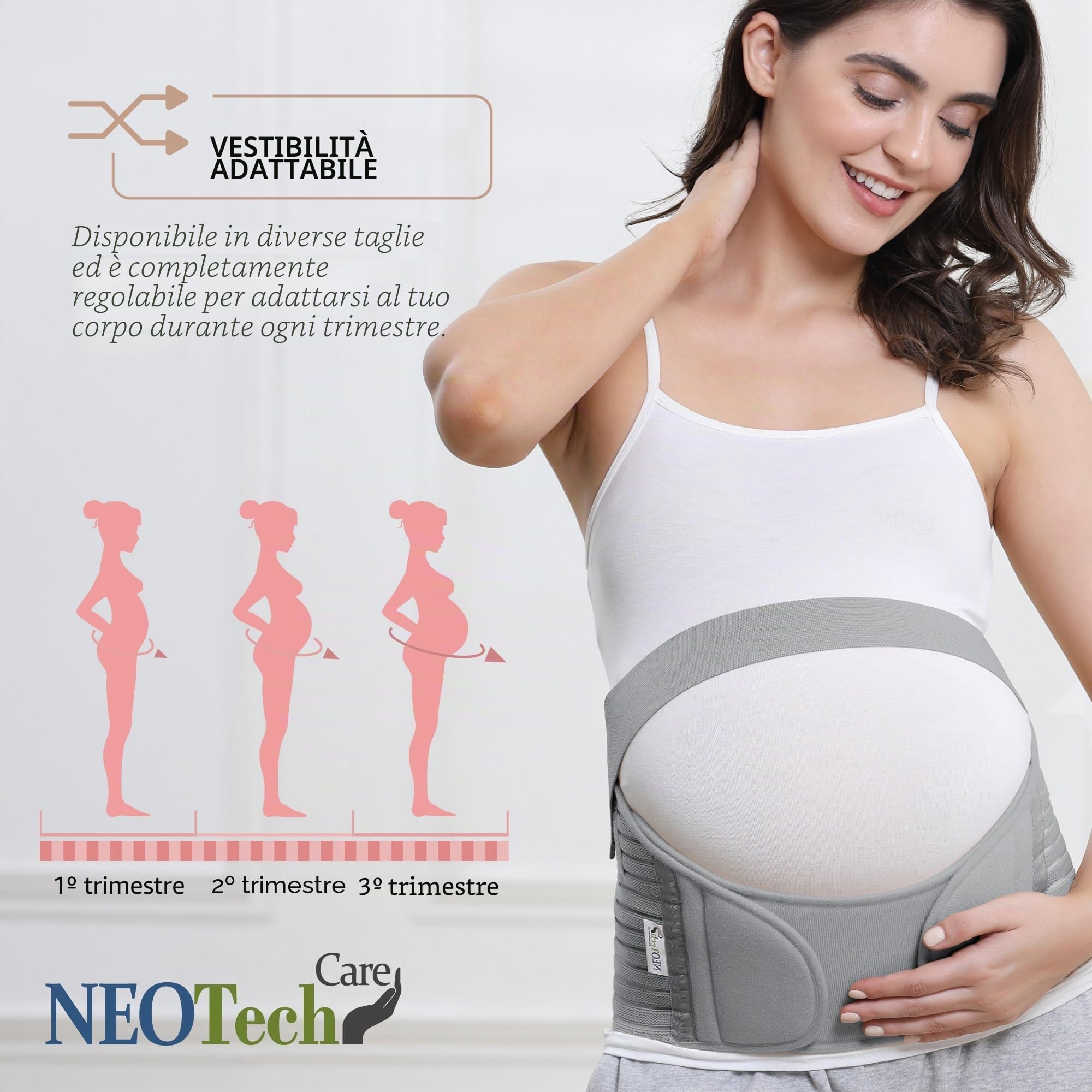 NEOtech Care - Fascia per maternità - Supporto per la gravidanza - Cintura vita/schiena/addome (Grigio, XL)
