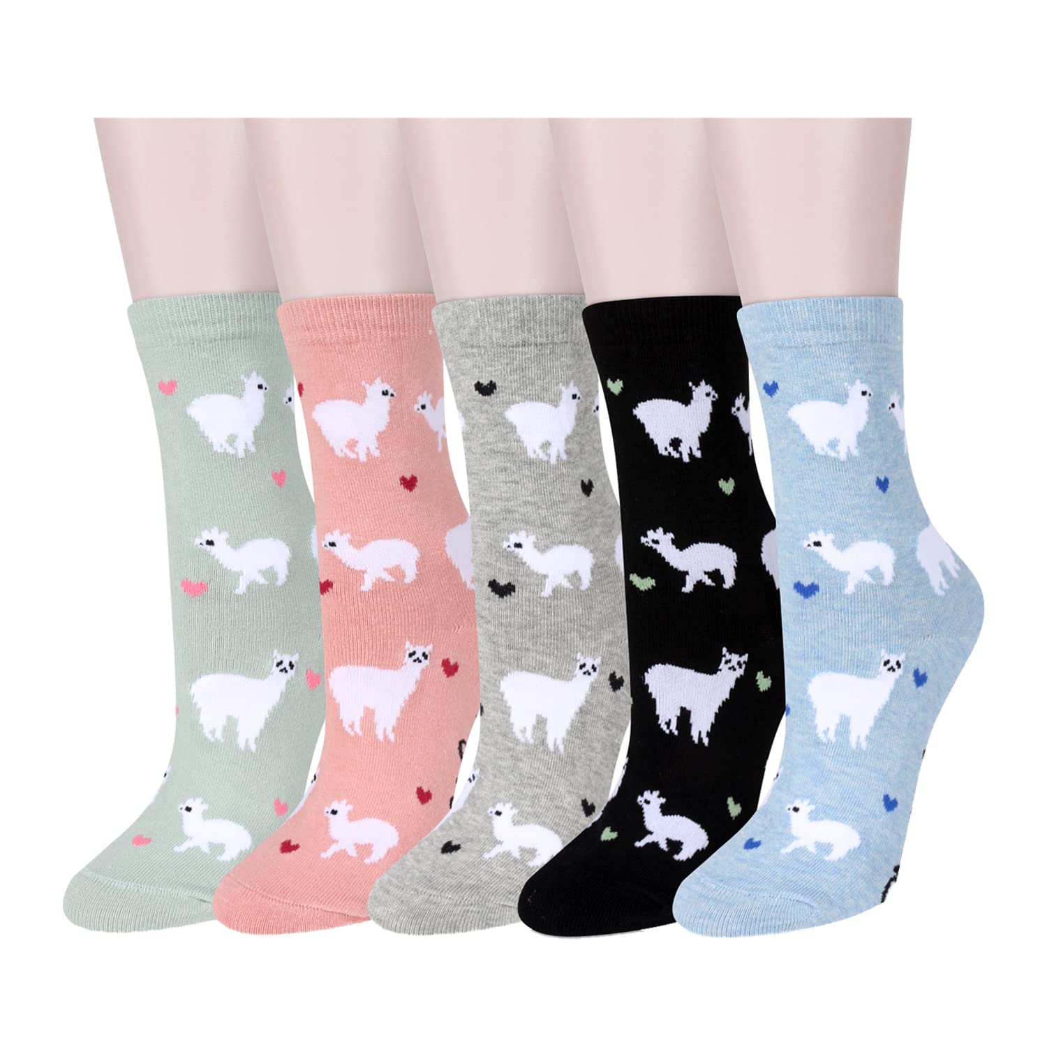 Benefeet Sox Funny Socks for Women Girls Novelty Crazy Design Patterned Casual Cotton Crew Socks Cute Ankle High Dress Sock, Alpaca-5pack, One size