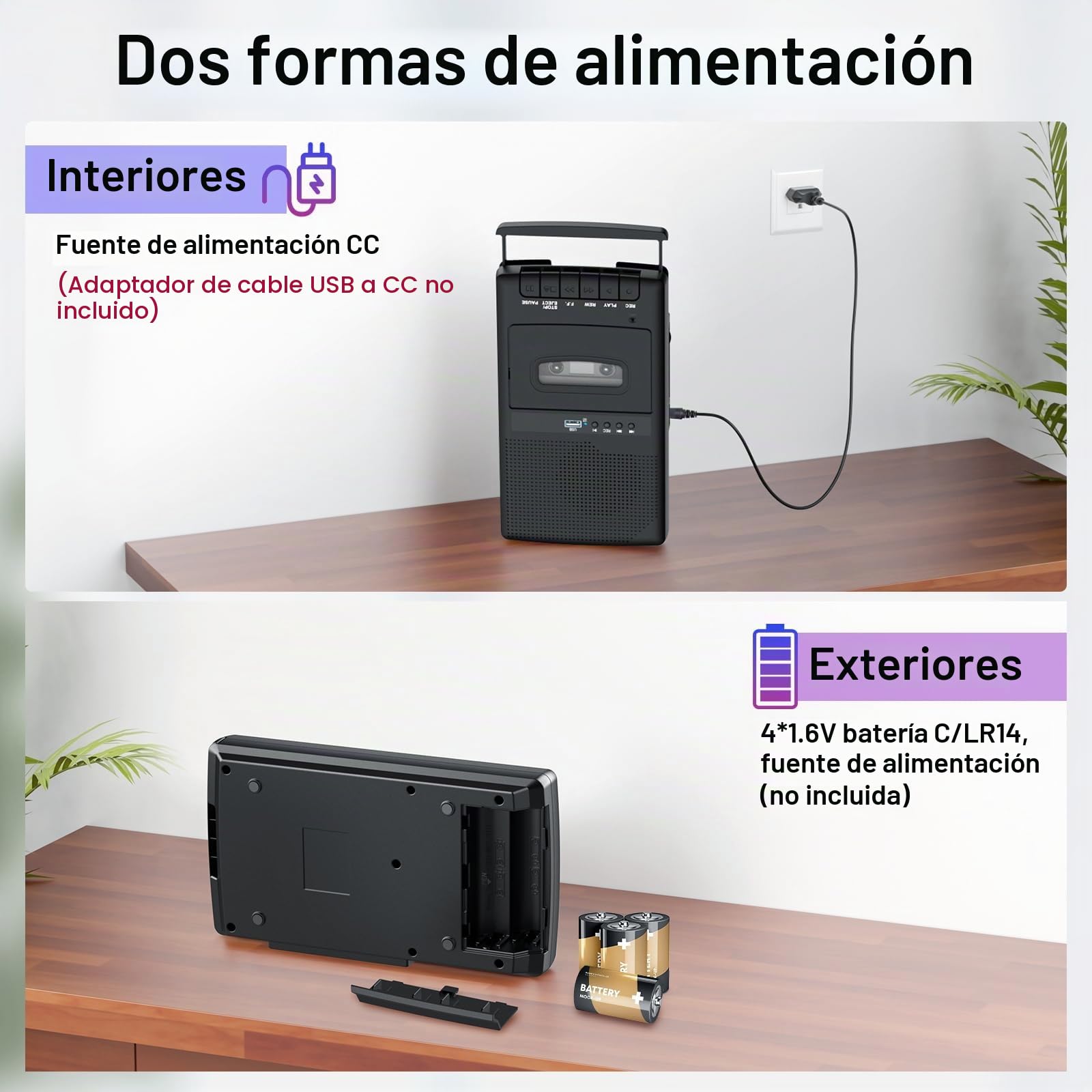 Grabador de Cassette, Reproductor de casetes móvil y digitalizador USB,con Altavoz y micrófono,Mango Extensible, Auriculares