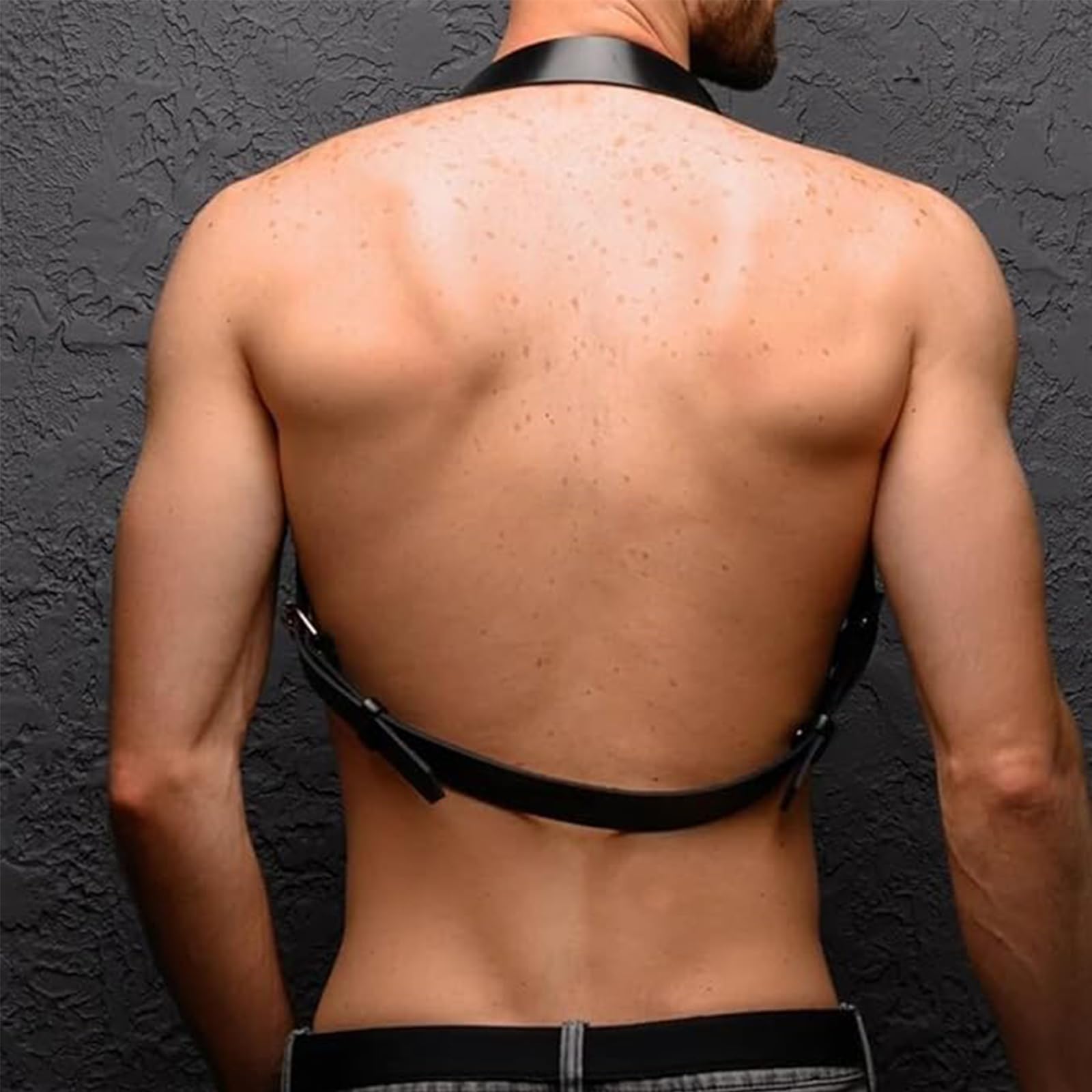 YJZQ Harnais de Corps Homme Ensemble Hairnais de Poitrine et épaules avec String Set sous vêtement Culotte et Chaîne de poitrine en PU Ceinture Punk pour Costume de Club